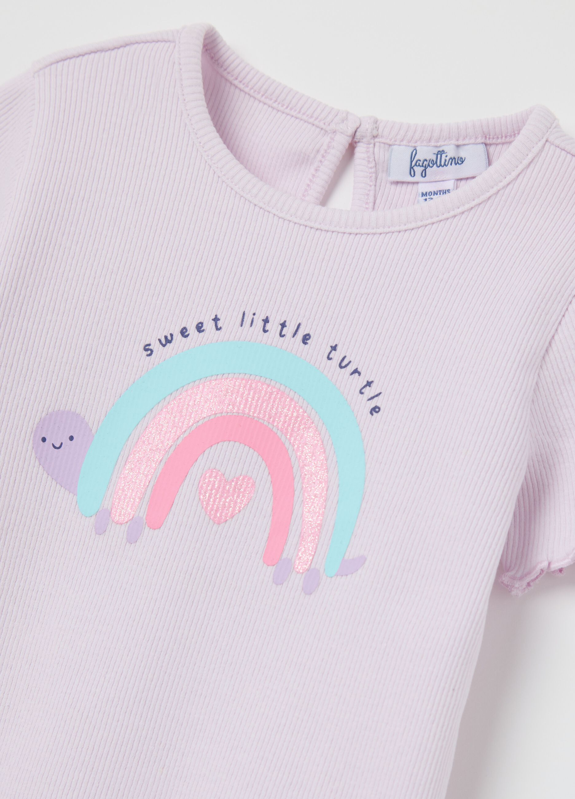 Purple ribbed T-shirt with glitter print