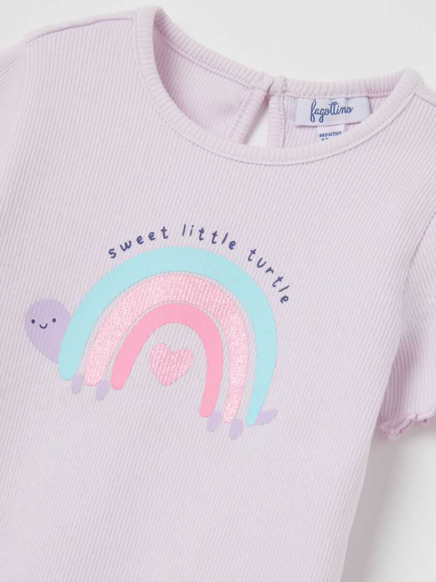 Purple ribbed T-shirt with glitter print_2