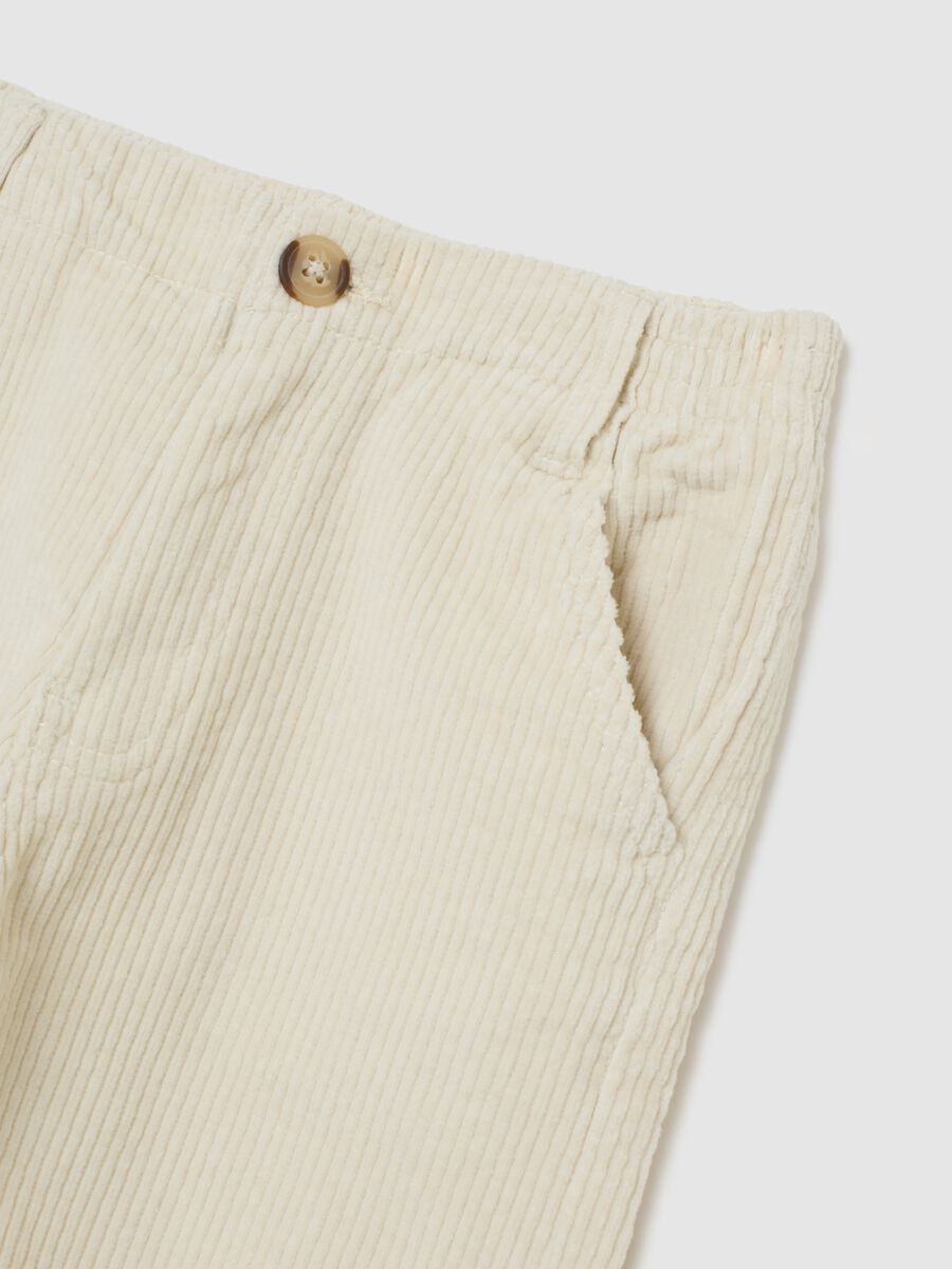 Beige children's trousers in ribbed cotton blend regular fit_2