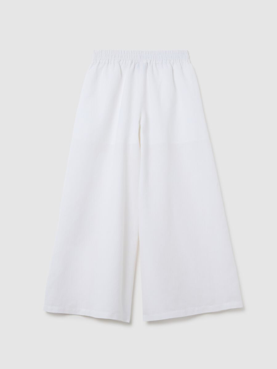 Girls' wide leg white cotton and linen trousers_1