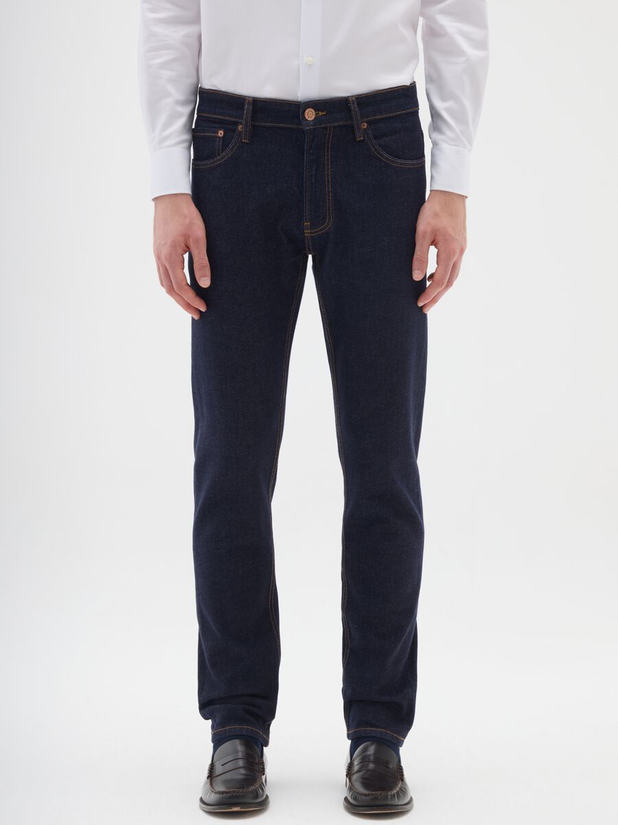 Jeans blu slim in denim elasticizzato_1