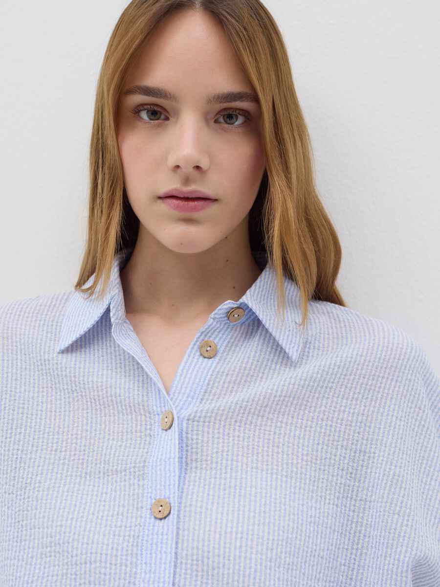 Women’s cropped shirt in multicoloured stretch cotton with regular fit_2