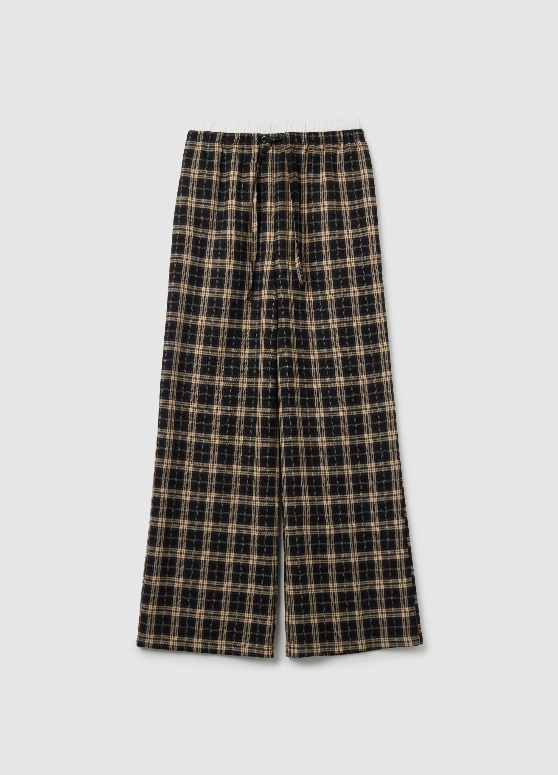 Multicolour Checked Wide-Leg Trousers