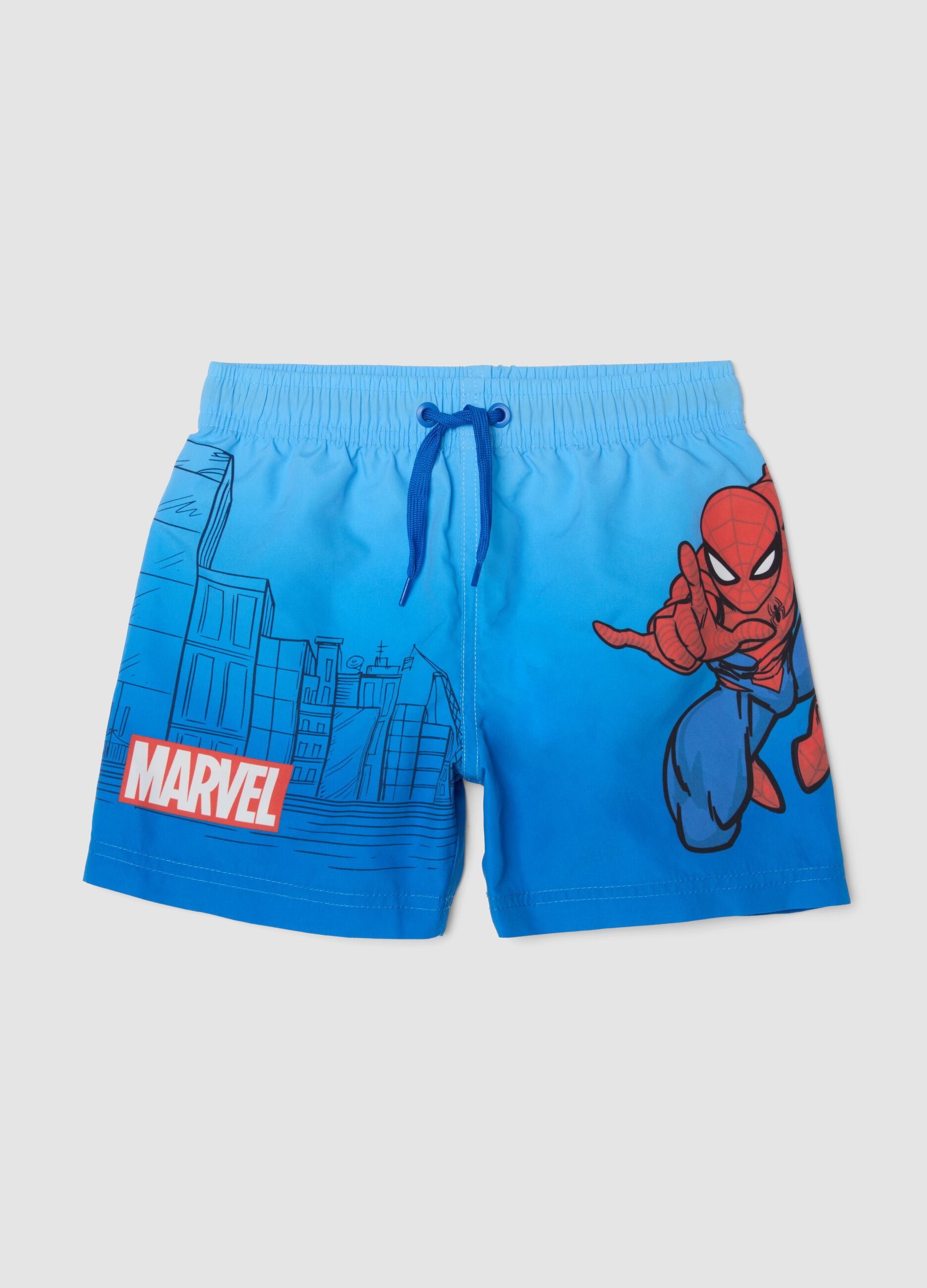 Blue Spider-Man print swim shorts