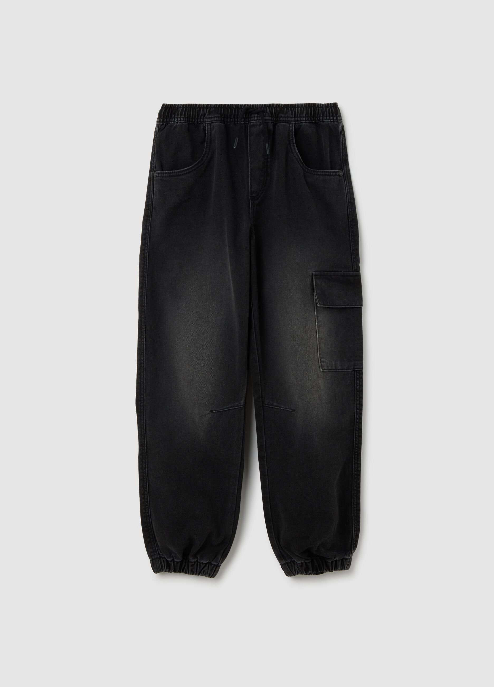 Denim relaxed fit jog black for boys in pure cotton
