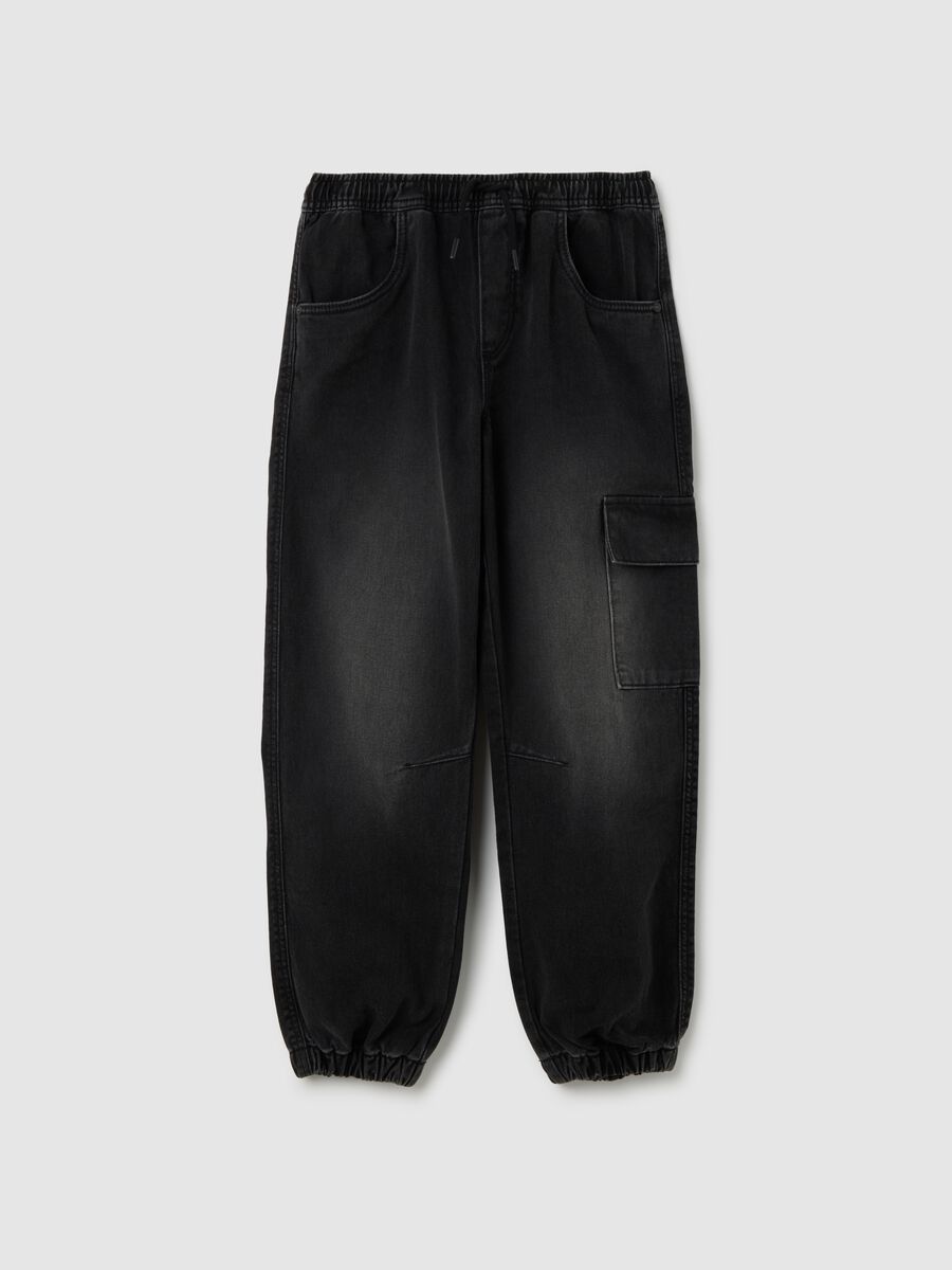 Denim relaxed fit jog black for boys in pure cotton_0