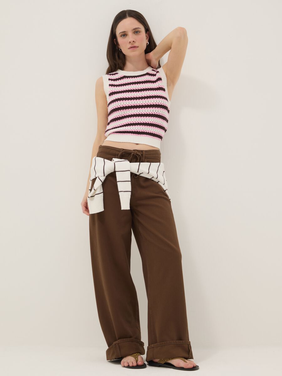 Regular fit multicolour striped pure cotton tank top_2