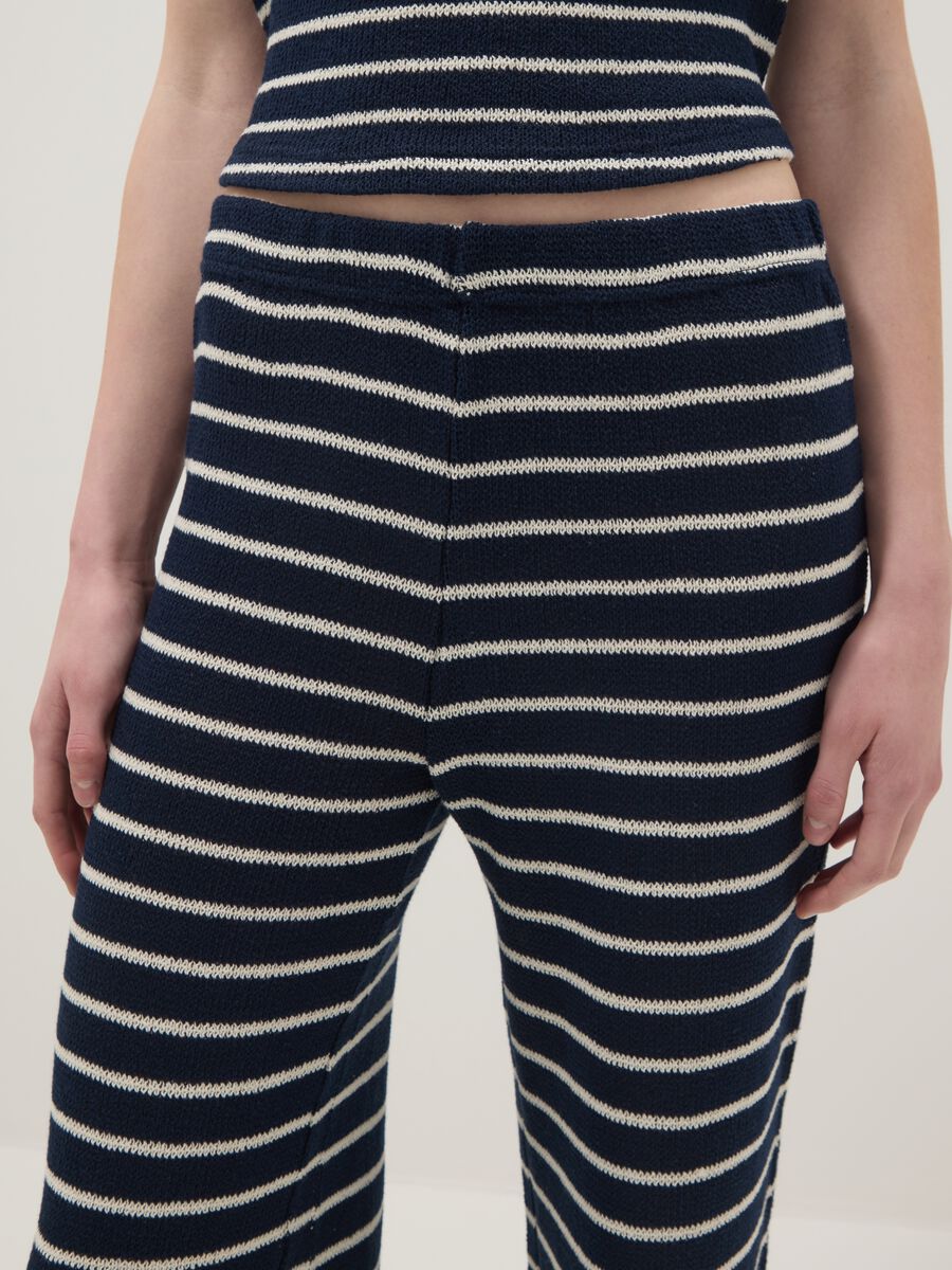 Blue striped wide-leg trousers with elasticated waist_3