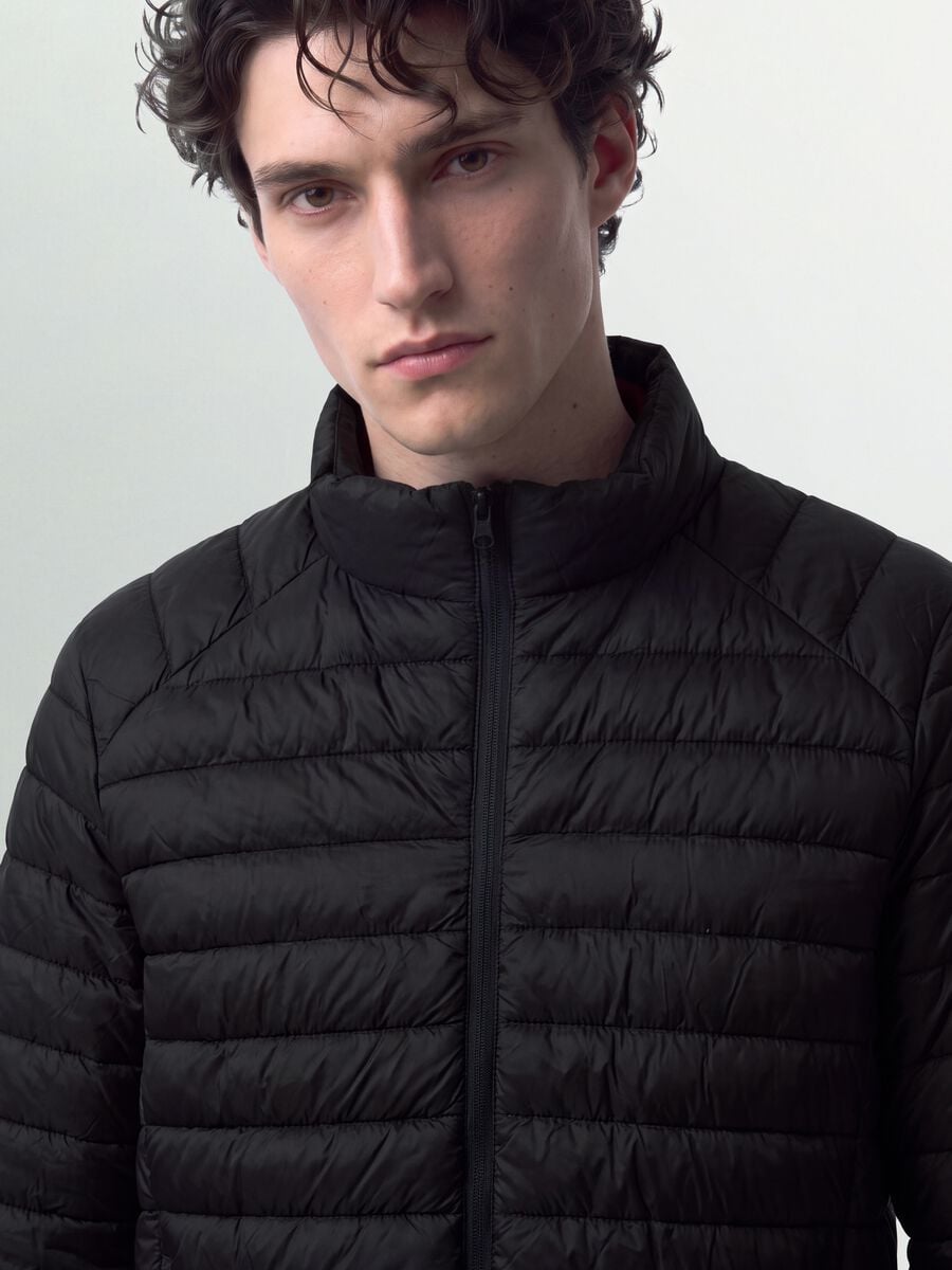 Black Ultralight padded jacket, regular fit, with zip_1