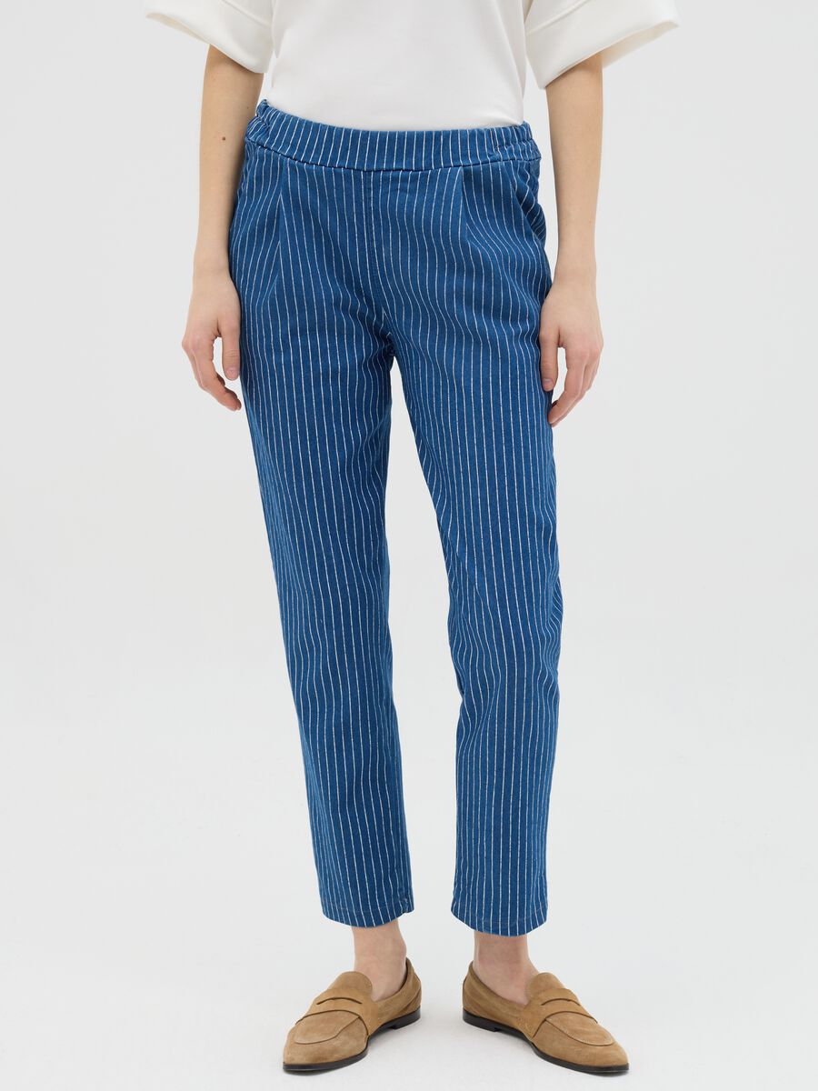 Blue cigarette trousers with striped pattern_1