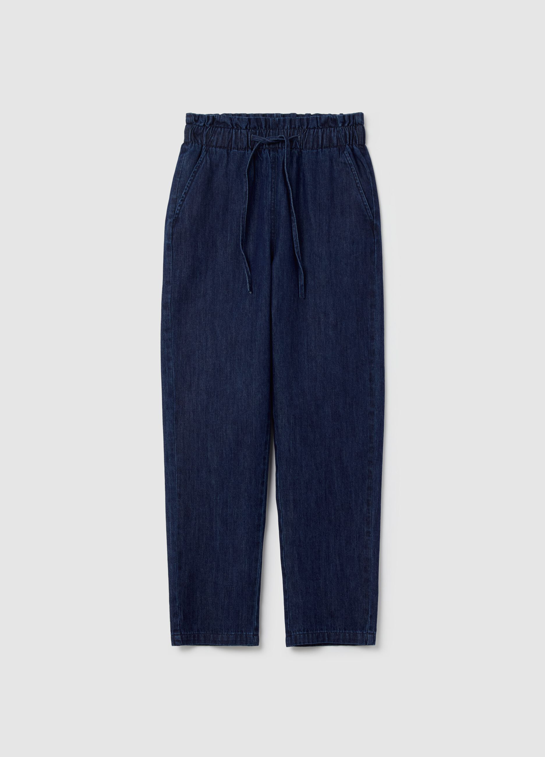 Cropped joggers in denim with drawstring