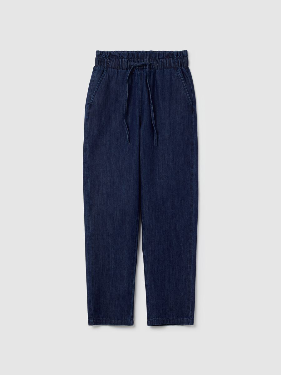 Cropped joggers in denim with drawstring_4
