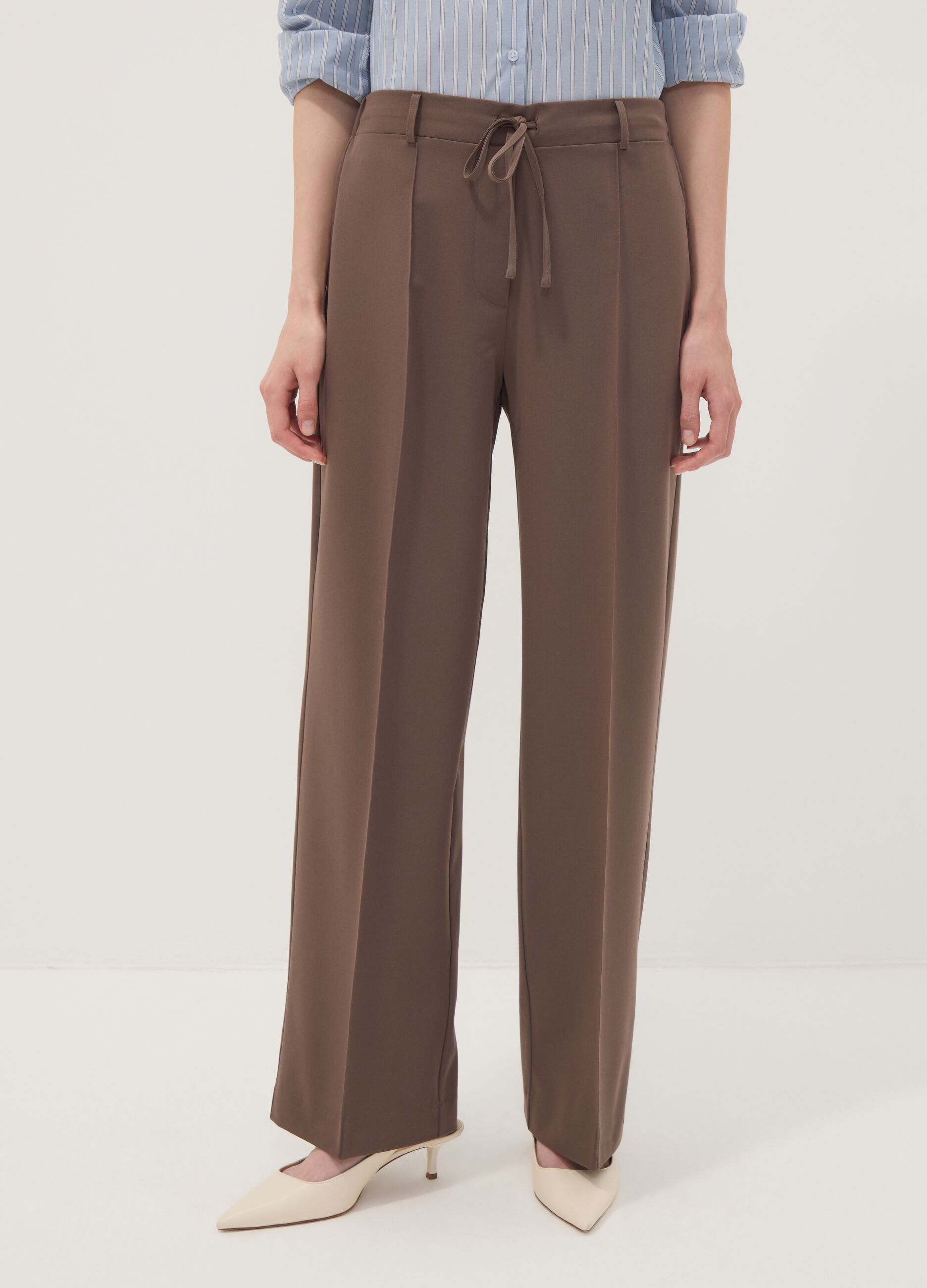 Brown stretch-viscose straight-fit trousers