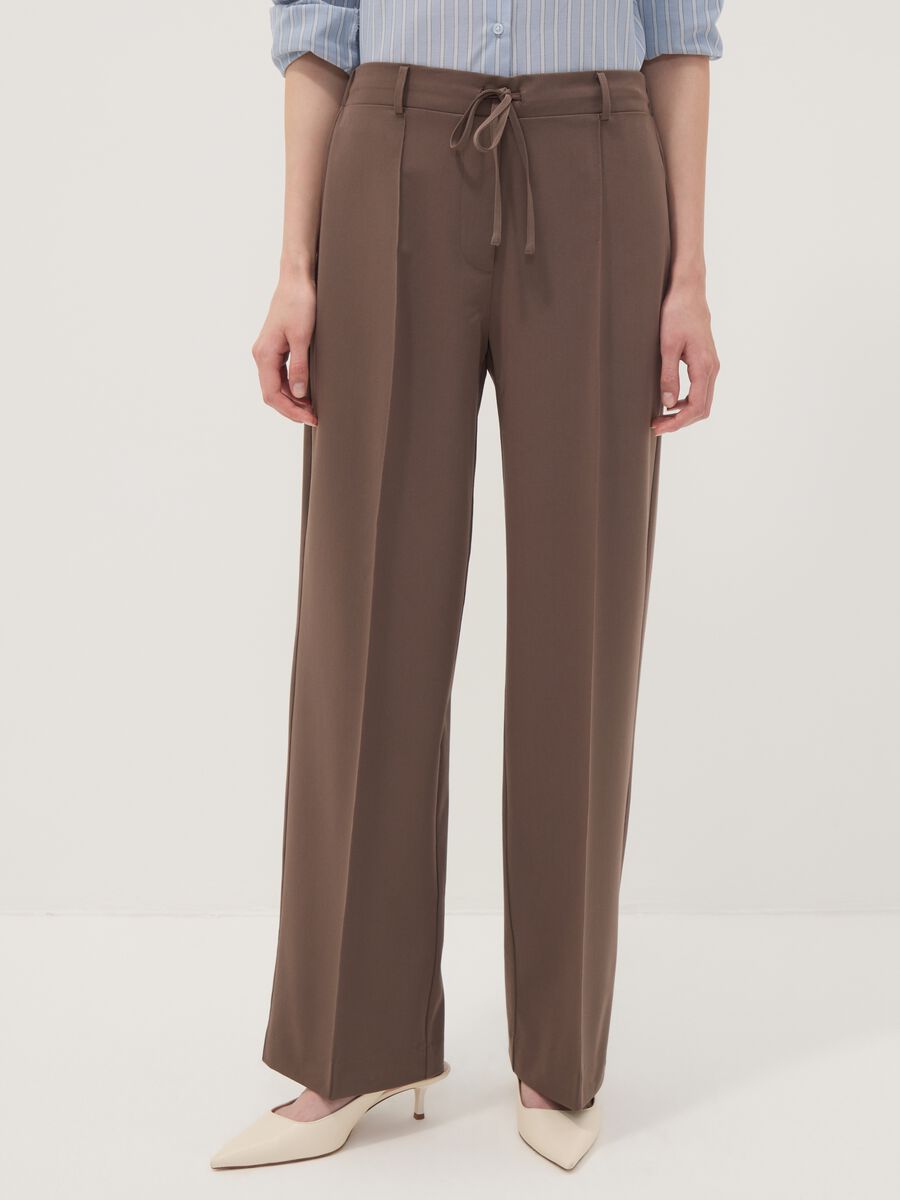 Brown stretch-viscose straight-fit trousers_1