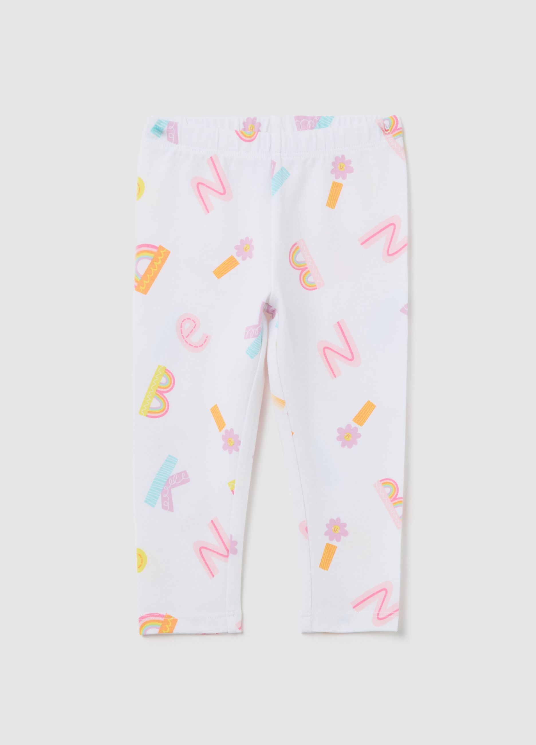 White stretch leggings with letters print