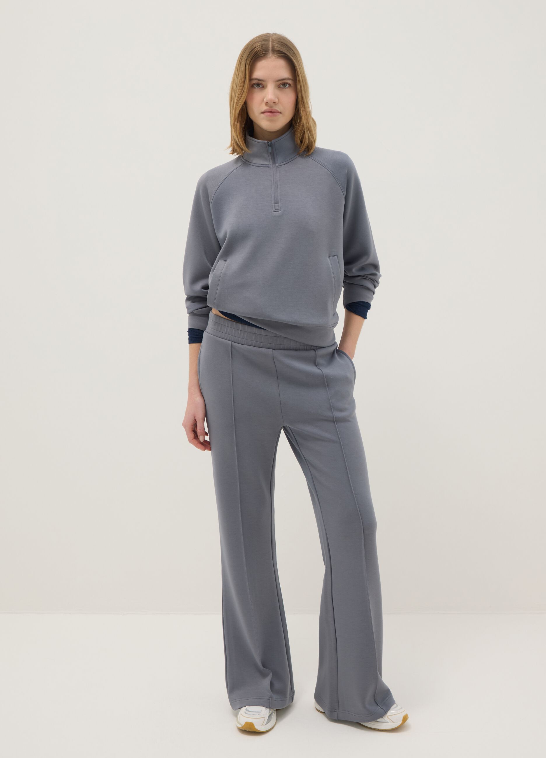 Grey wide leg trousers in stretch modal blend