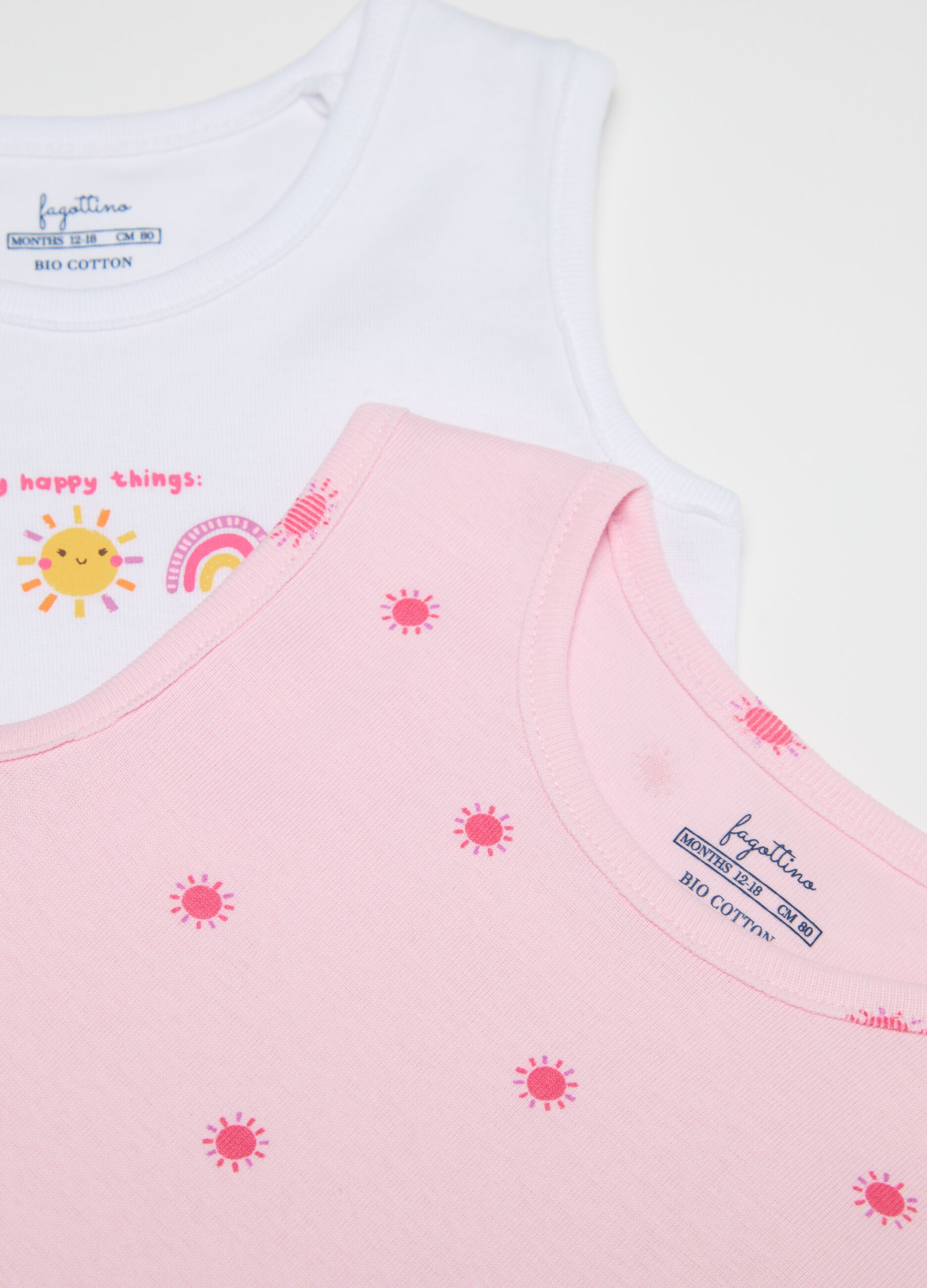 Tripack body smanicati in cotone bio con stampa 