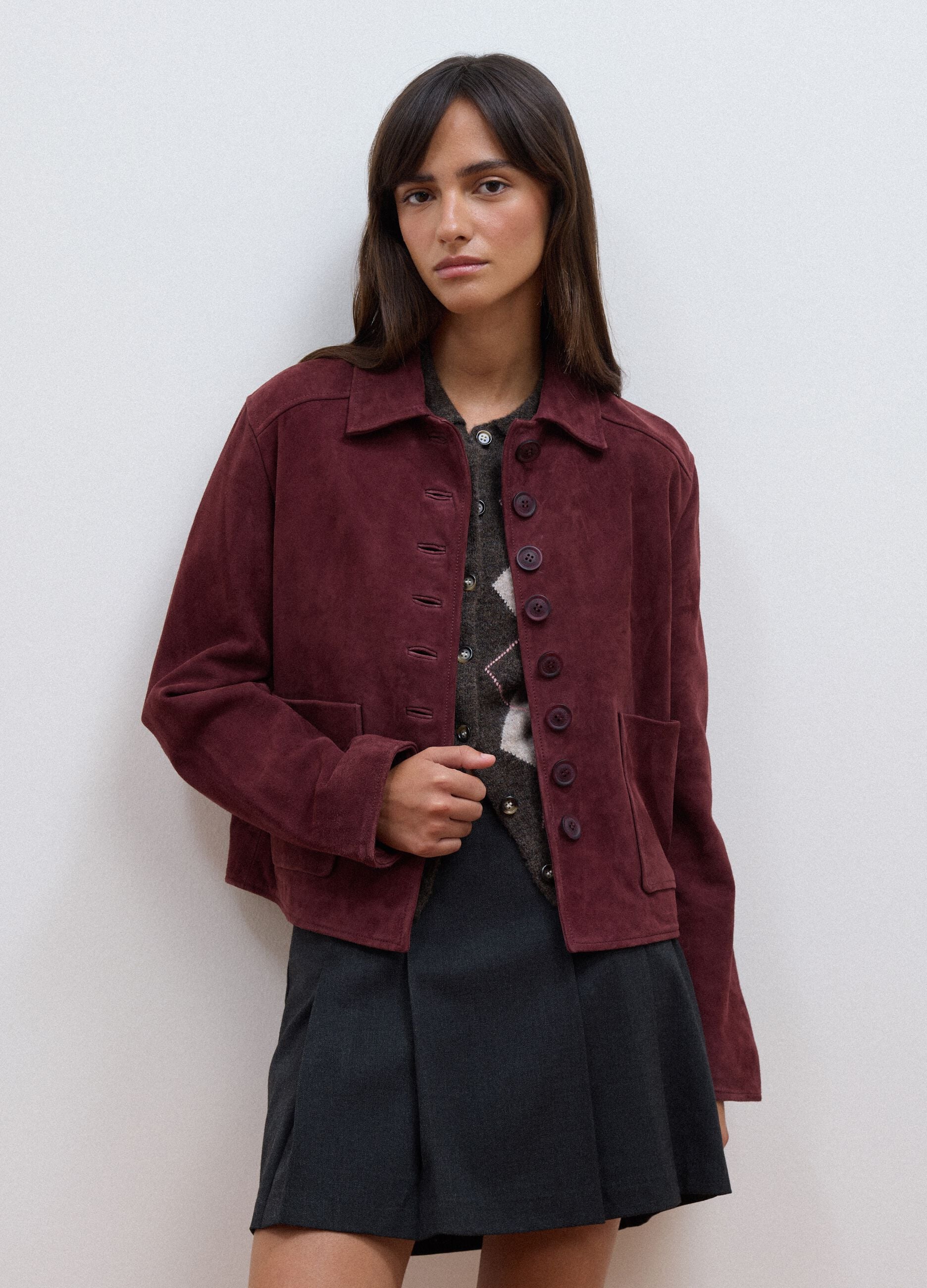 Giacca rossa in vera pelle regular fit