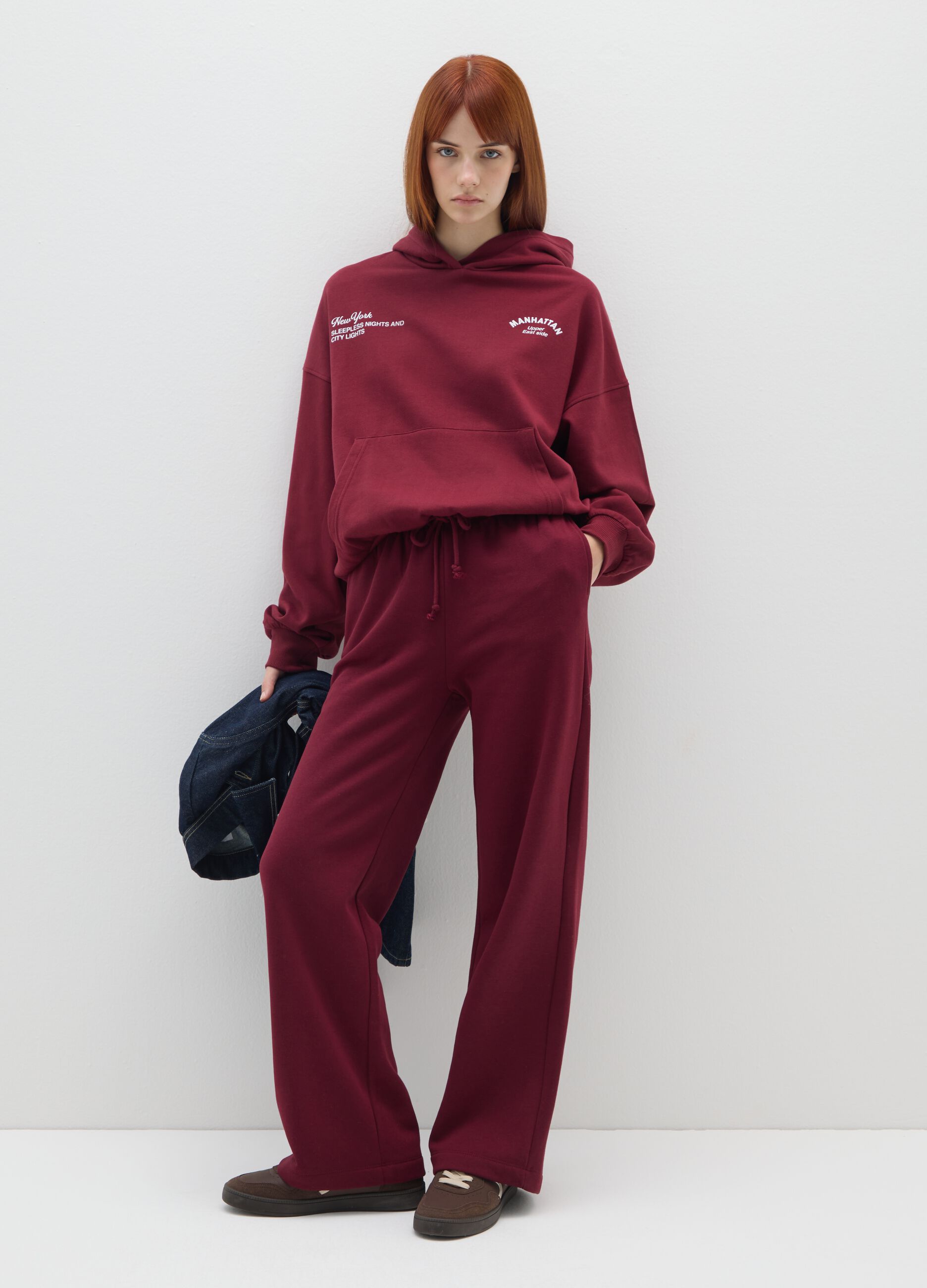 Red regular fit cotton blend trousers