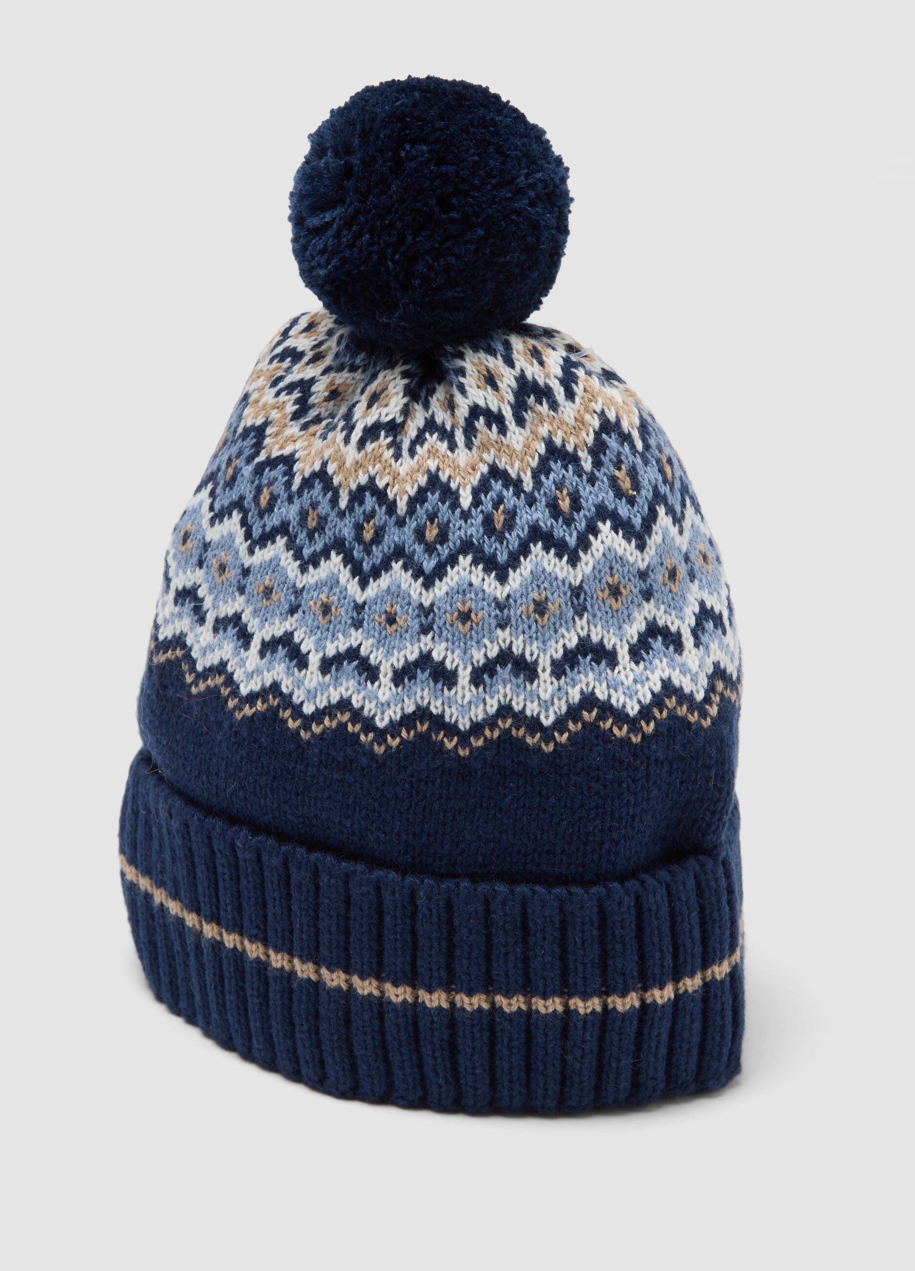 Cappello blu jacquard in puro cotone organico