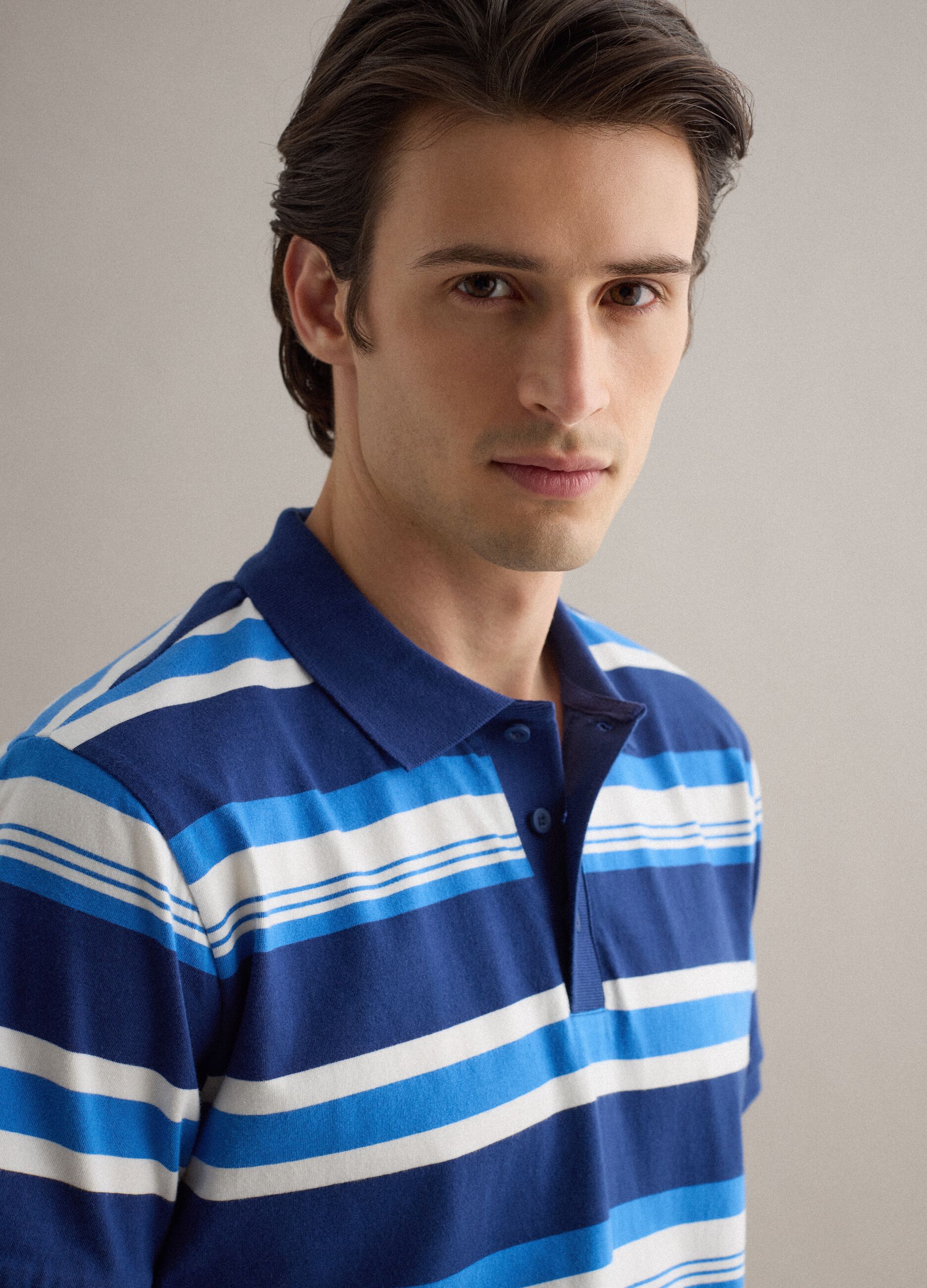 Oversized pure cotton multicolour striped polo shirt