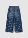 Girls' blue pure cotton jeans regular fit with flowers_1