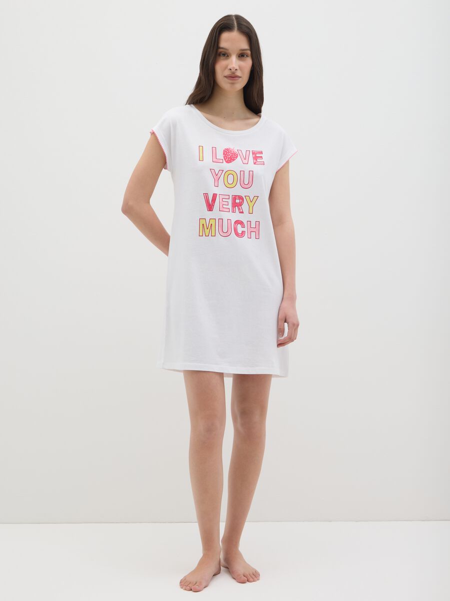 Women's White Pure Cotton Nightdress Regular Fit with 'I Love You Very Much' Print_0