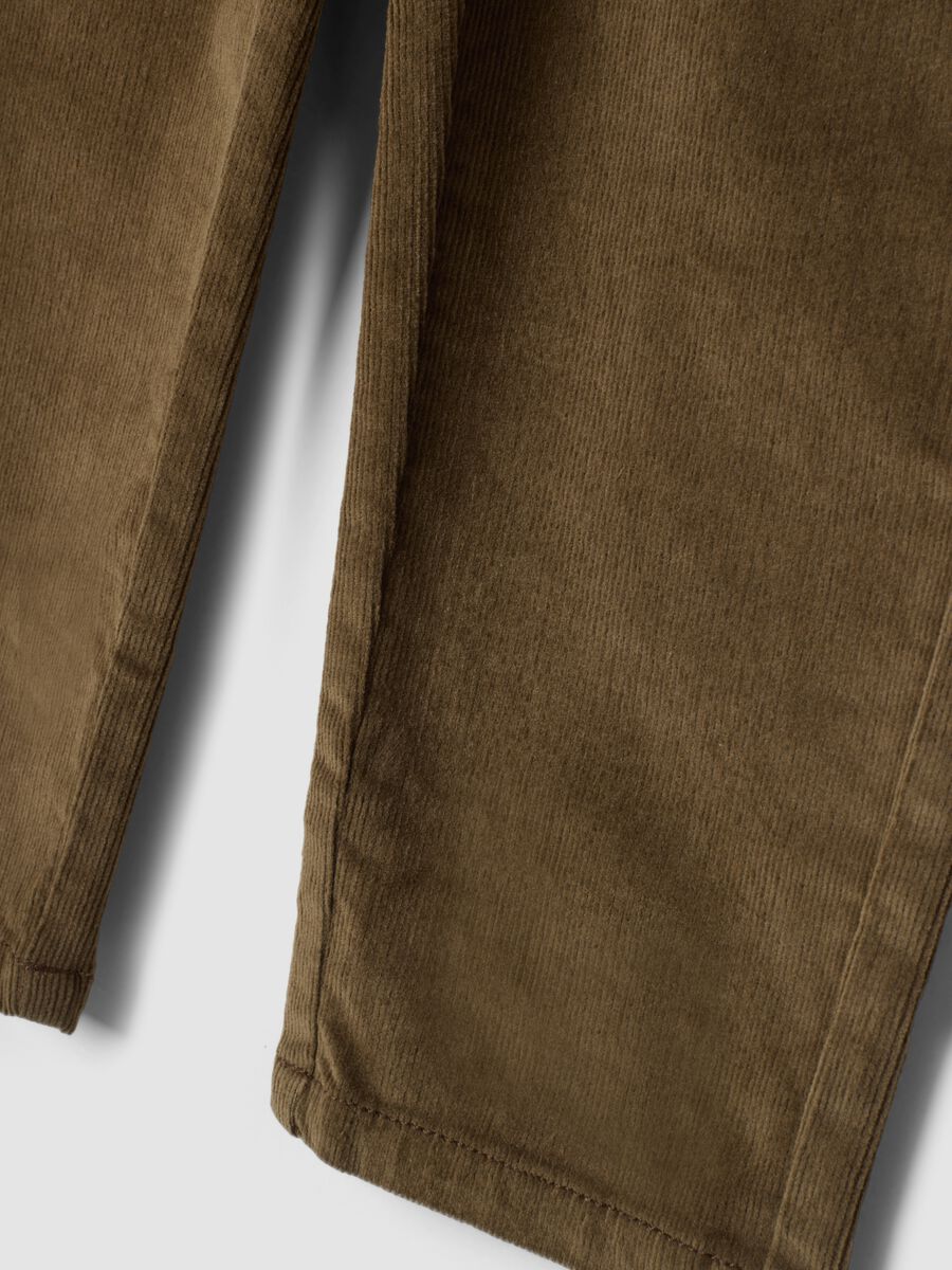 Pantaloni marroni in cotone elasticizzato a coste_3