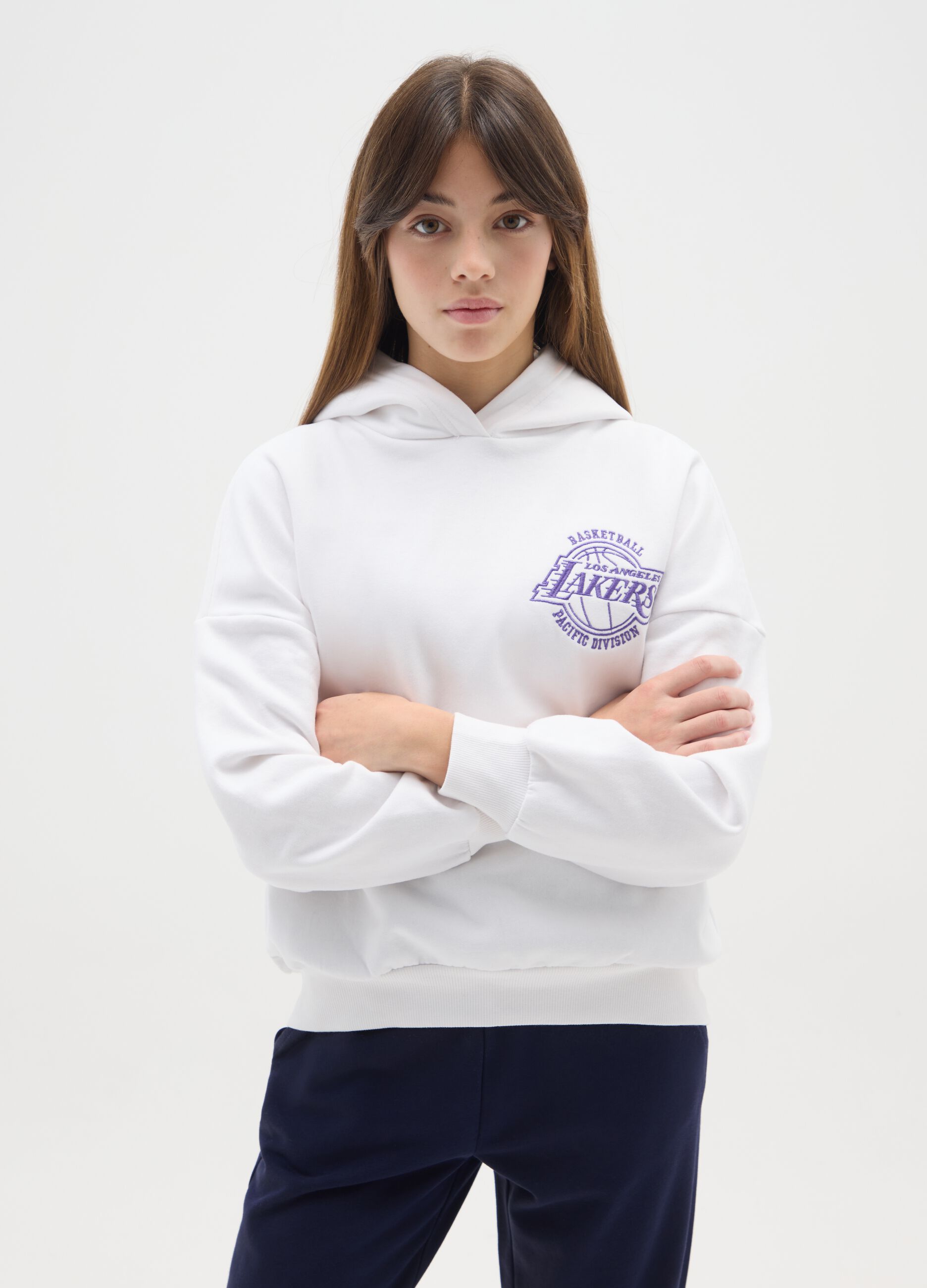 Girls' White Lakers Cotton Blend Oversized Hoodie
