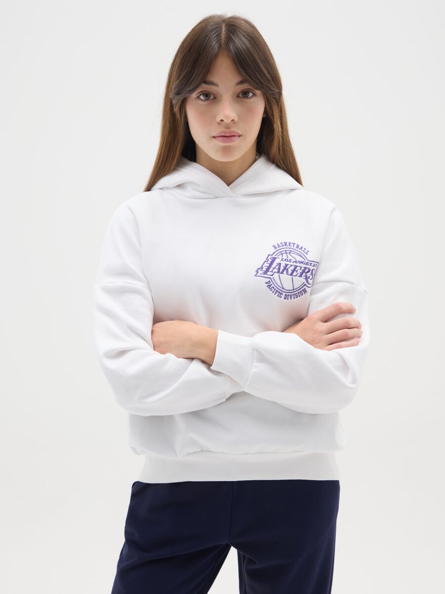 Felpa bianca Lakers da ragazza in misto cotone vestibilità over_0