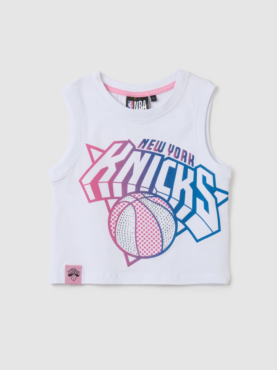 Girls' white cotton vest regular fit with New York Knicks print_0