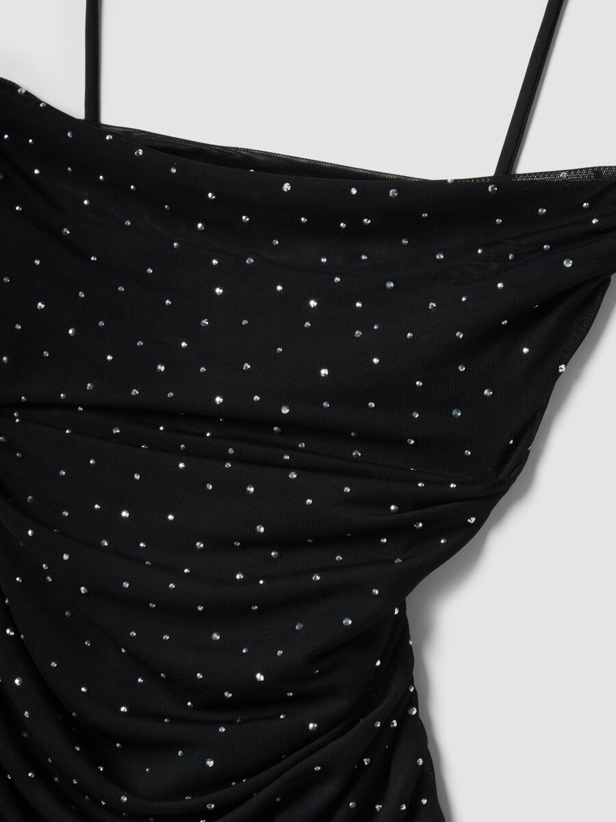 Black mini dress in stretch fabric with rhinestones_5