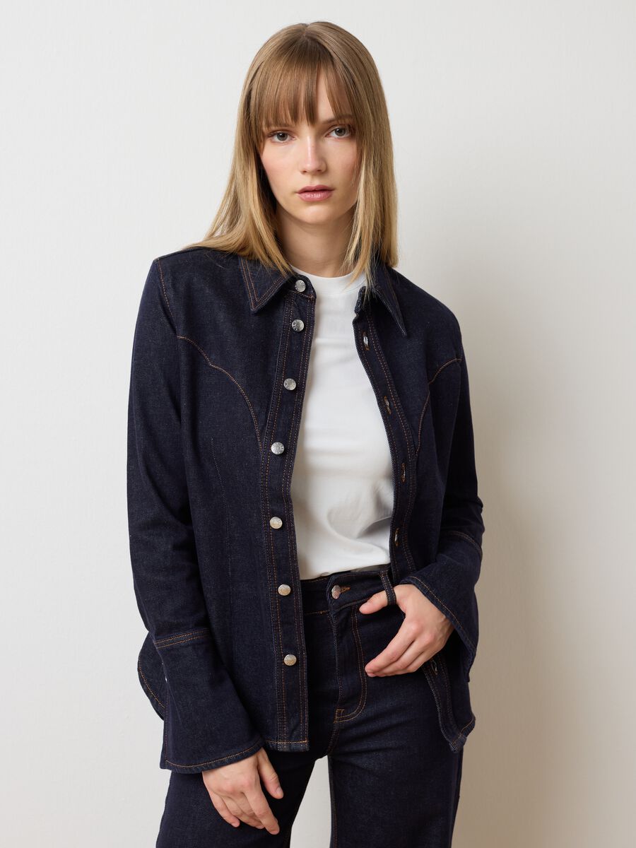 Camicia in cotone elasticizzato blu slim fit_1