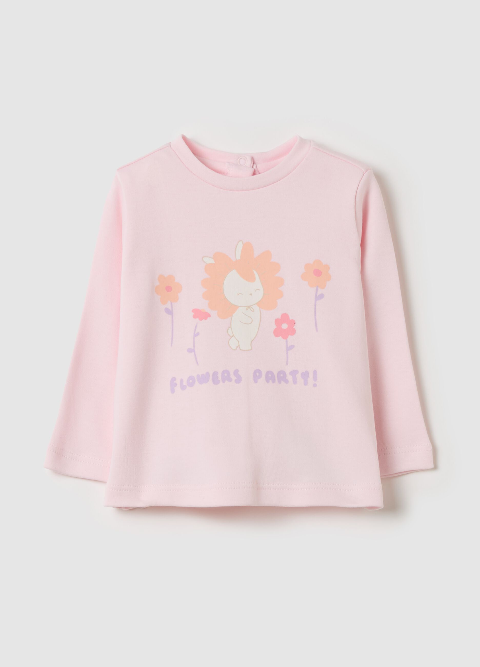 Long-sleeved T-shirt with "Flowers Party" print