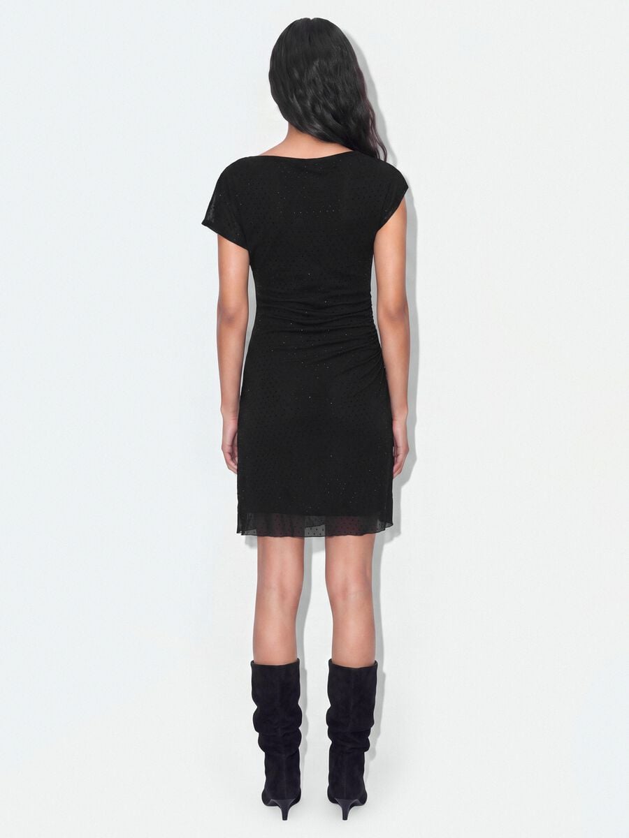 Abito nero in tessuto elasticizzato con drappeggio regular fit_3