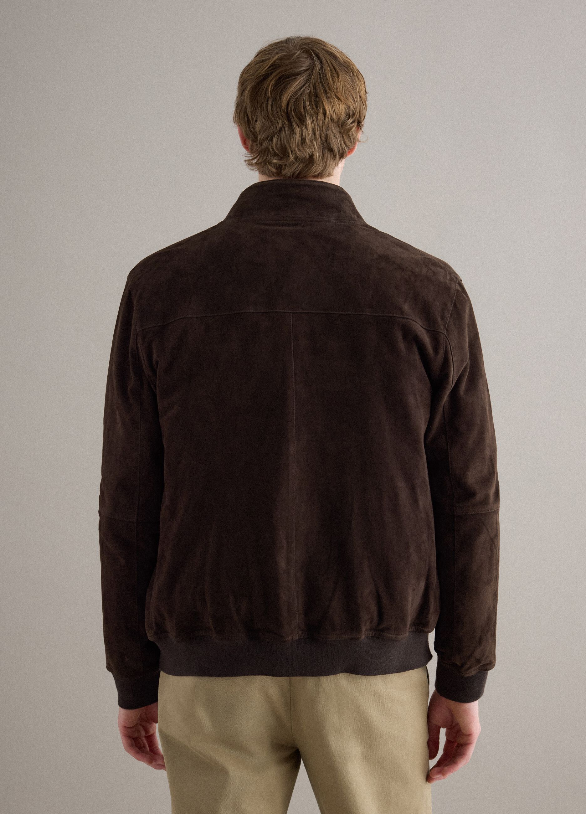 Brown genuine leather jacket regular fit with full zip