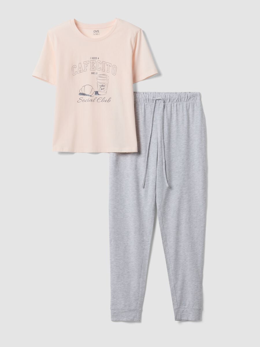 Pigiama rosa in puro cotone organico con pantaloni grigi regular fit_4