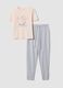 Pigiama rosa in puro cotone organico con pantaloni grigi regular fit_4