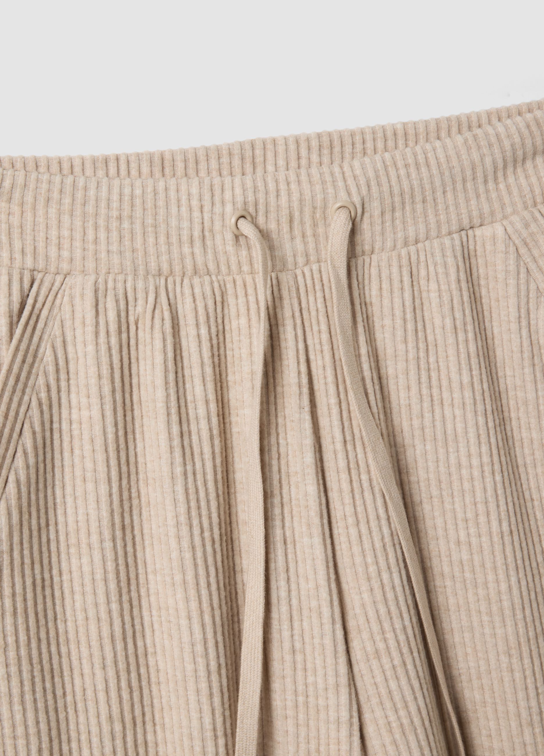 Beige ribbed stretch viscose straight-fit trousers
