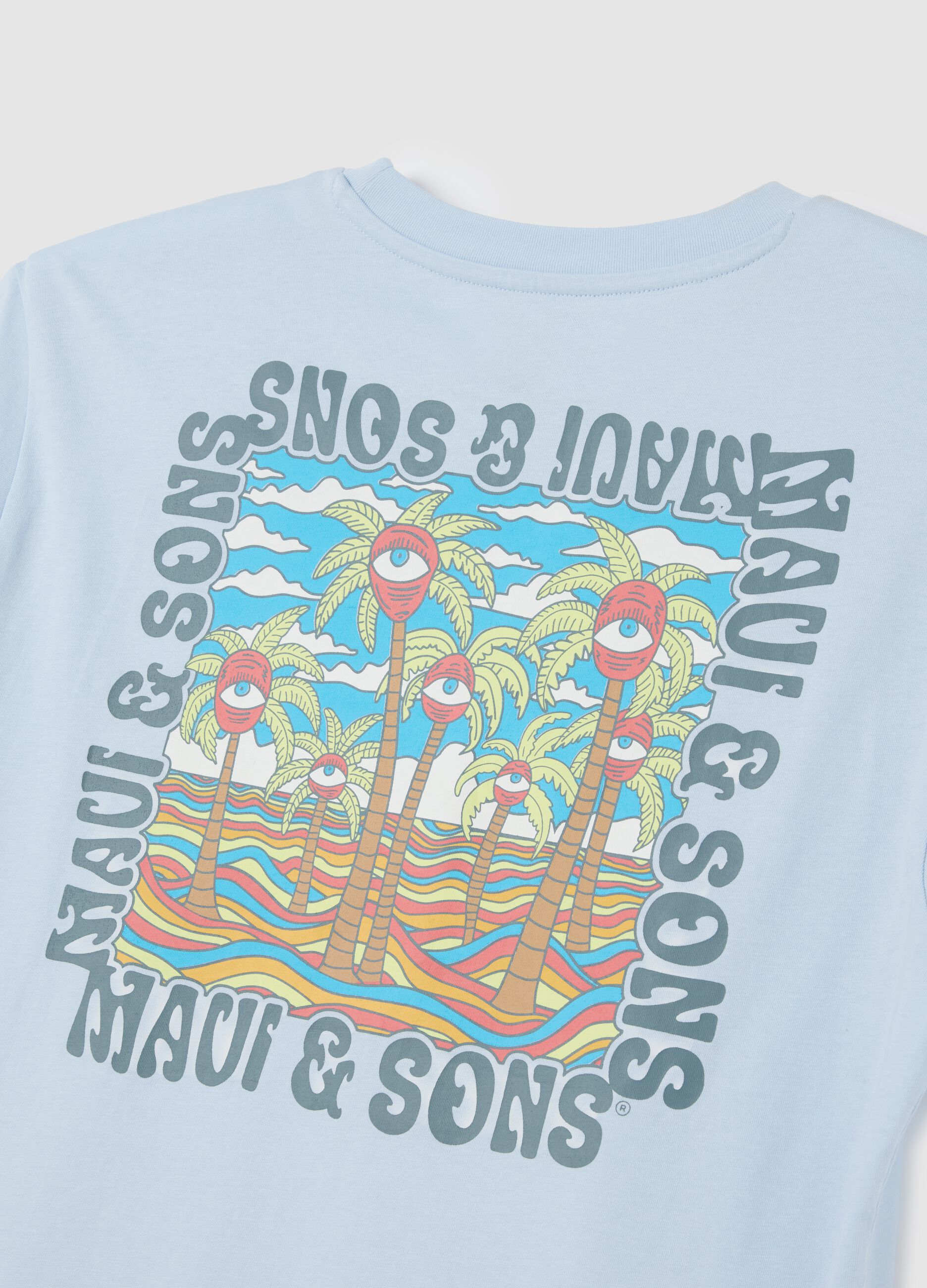 Men's pure cotton blue T-shirt regular fit with print