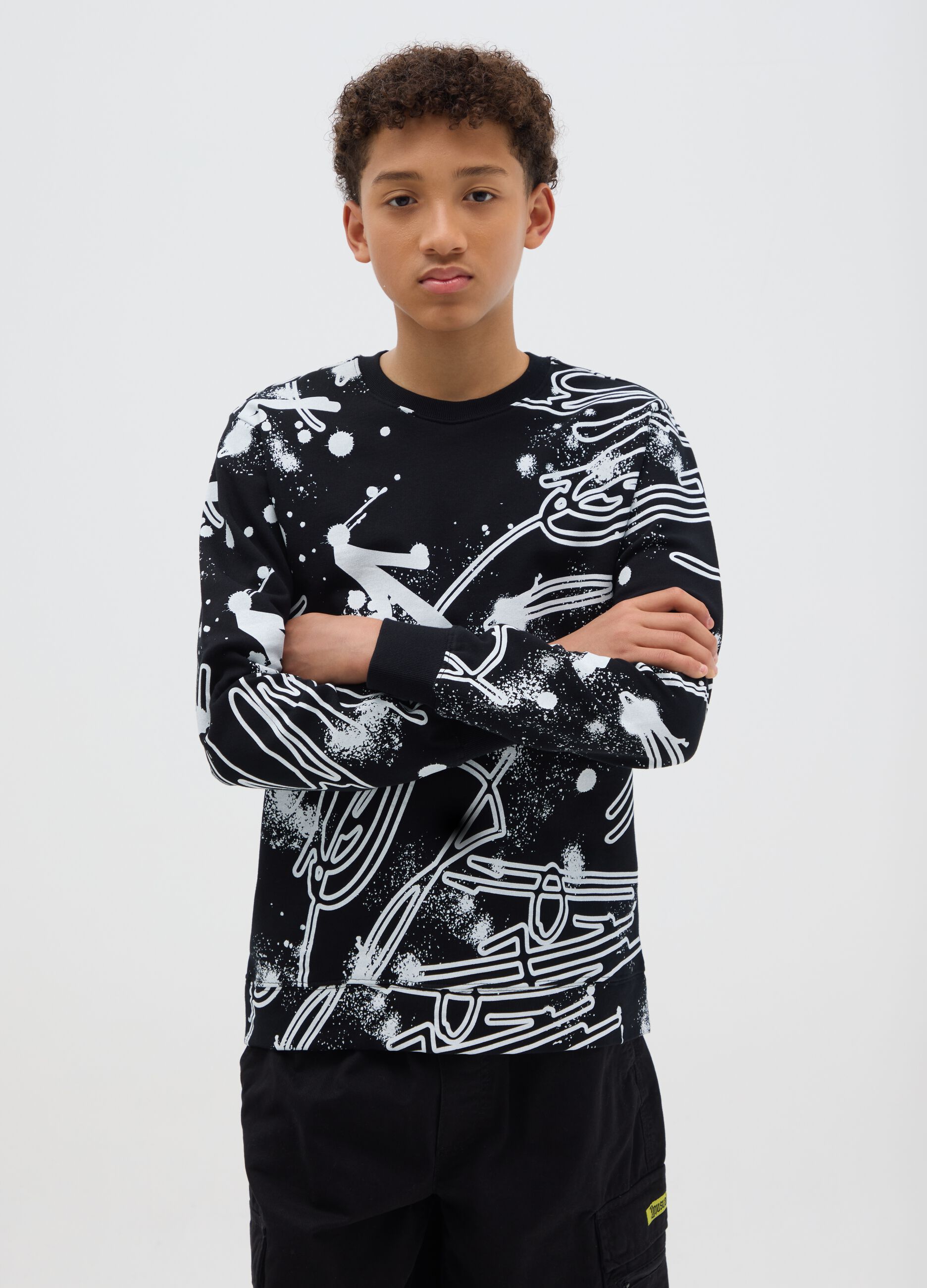 French terry sweatshirt with graffiti print