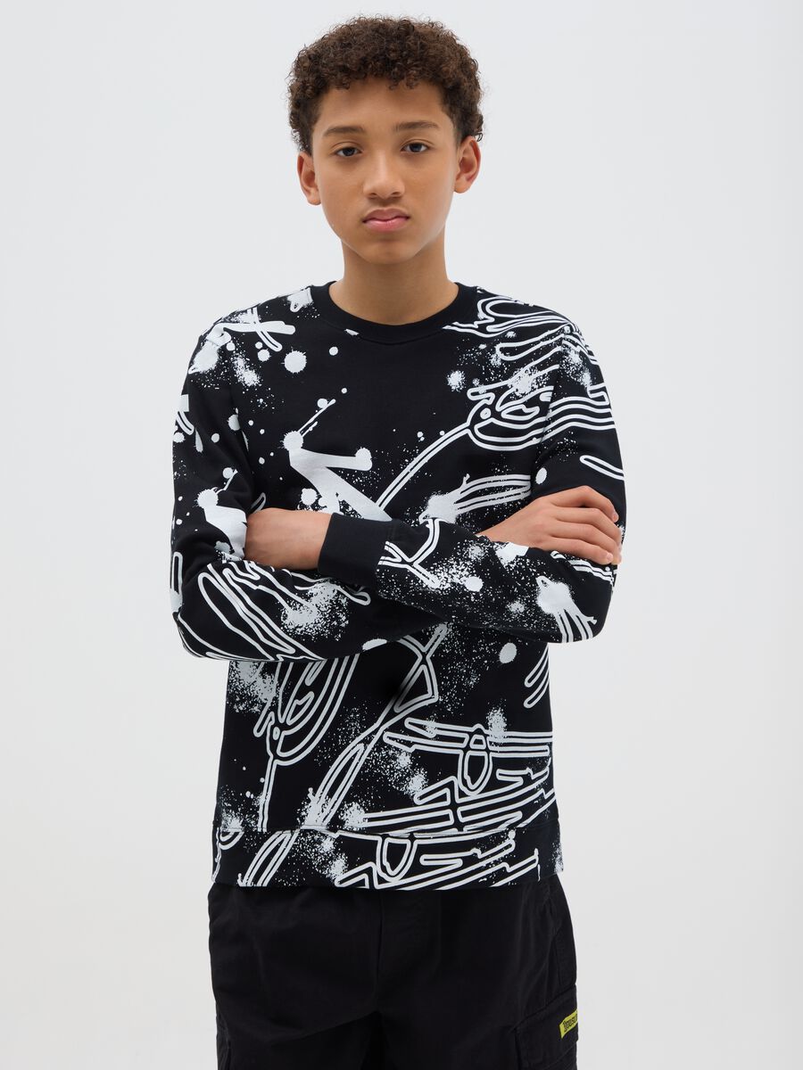 French terry sweatshirt with graffiti print_0