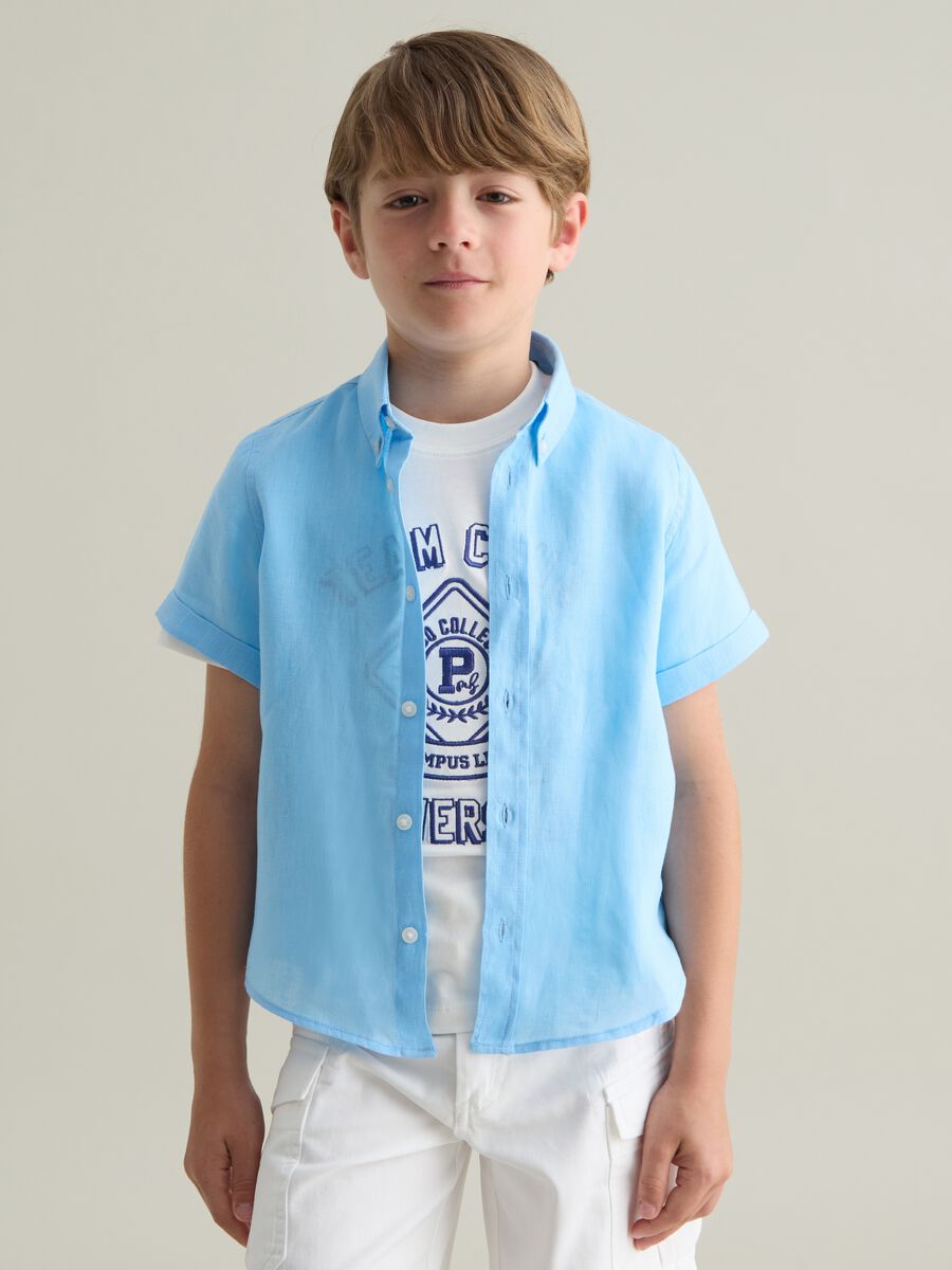 Blue Linen Loose Fit Children's Shirt_0