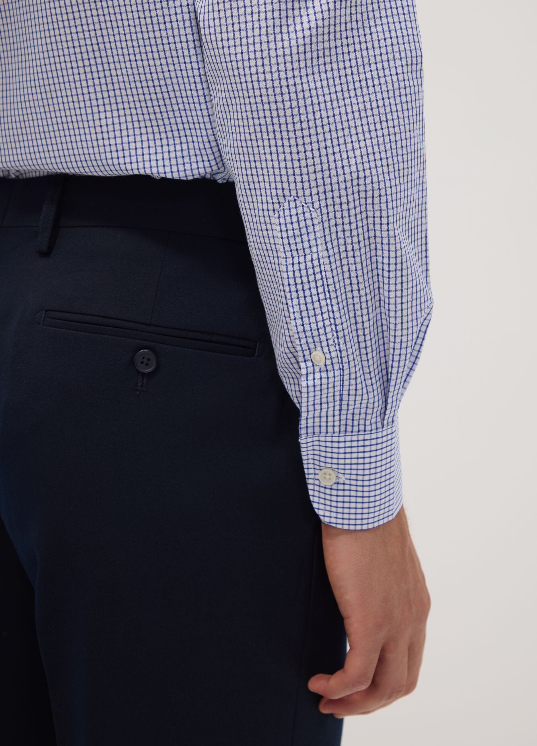 Light blue cotton-blend checked easy-iron regular-fit shirt