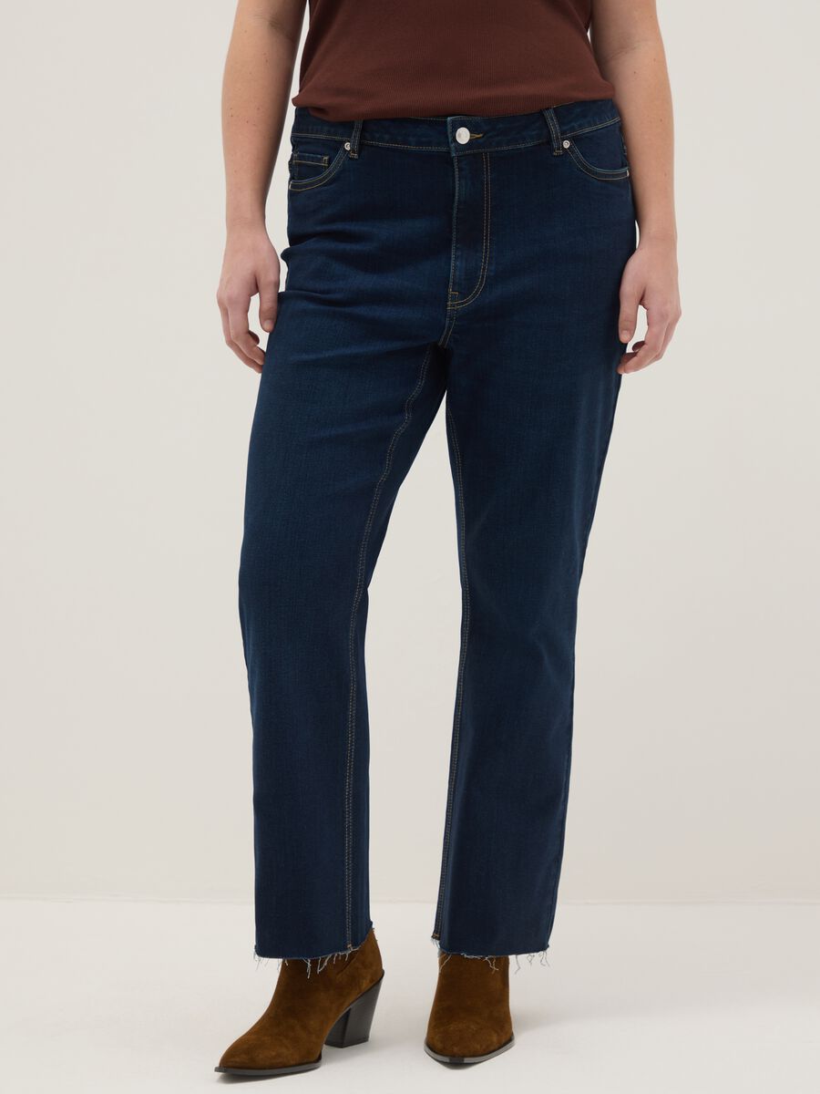 Blue stretch flare cut jeans_1