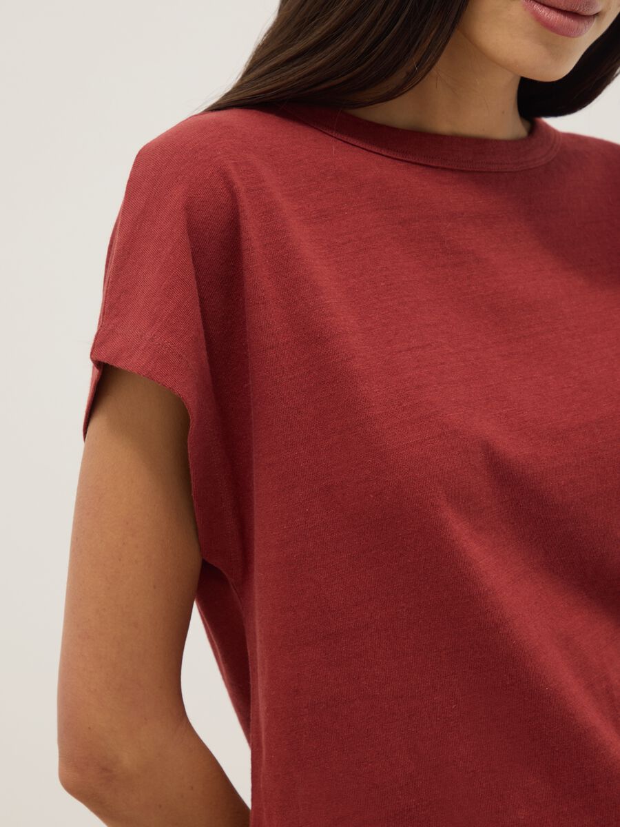 Red cotton-linen blend short-sleeve T-shirt, regular fit_3