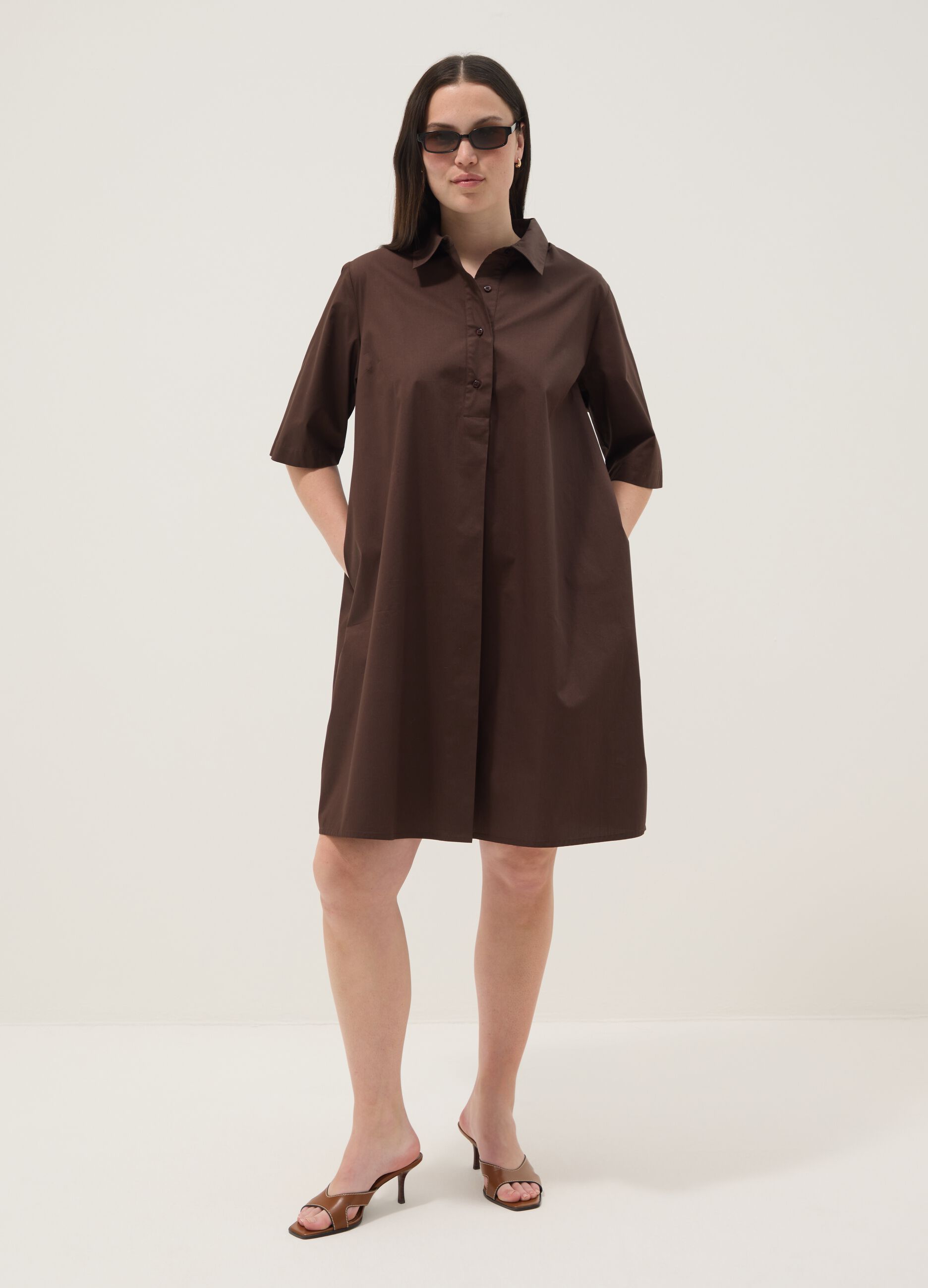 Brown pure cotton shirt dress