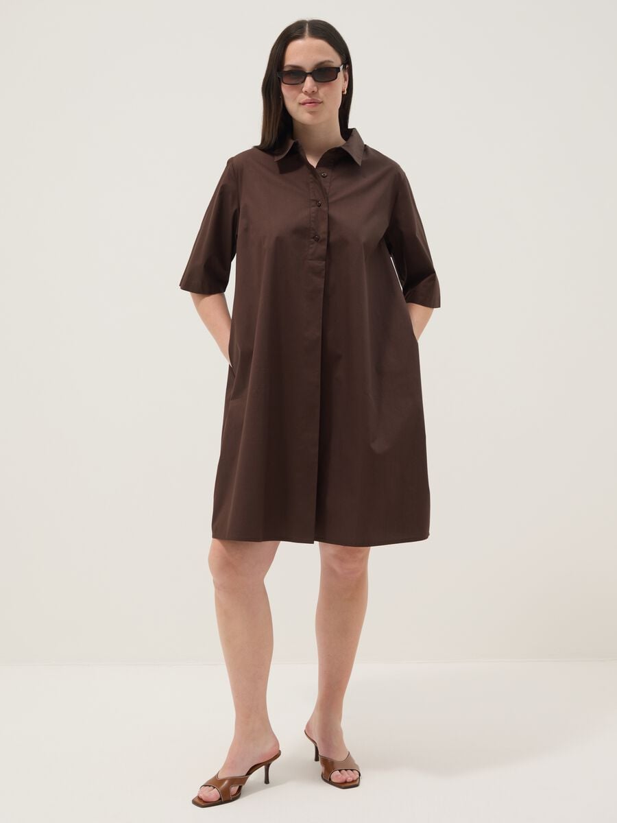 Abito chemisier marrone in puro cotone_0