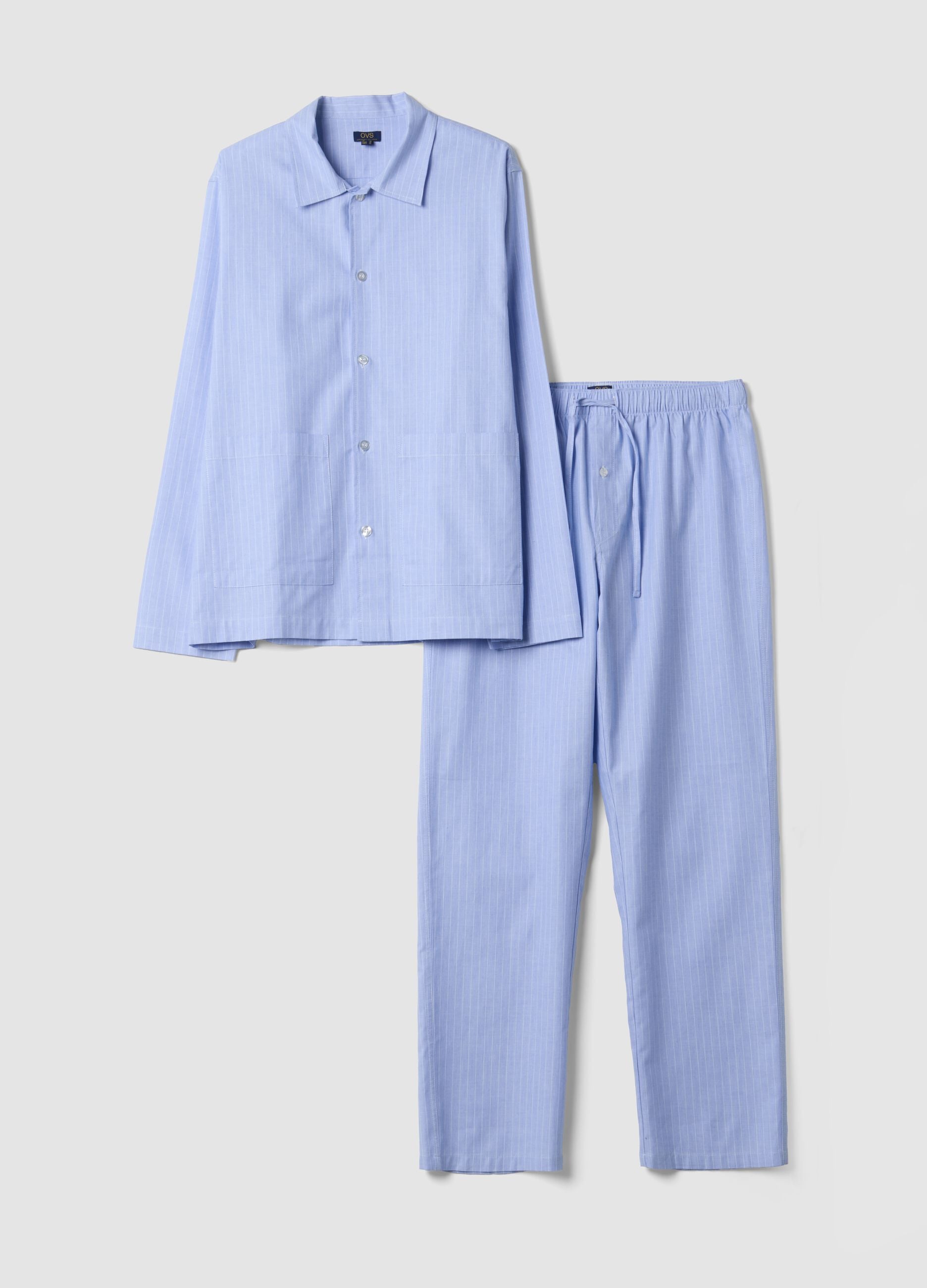 Blue striped pyjamas in pure organic cotton with collar