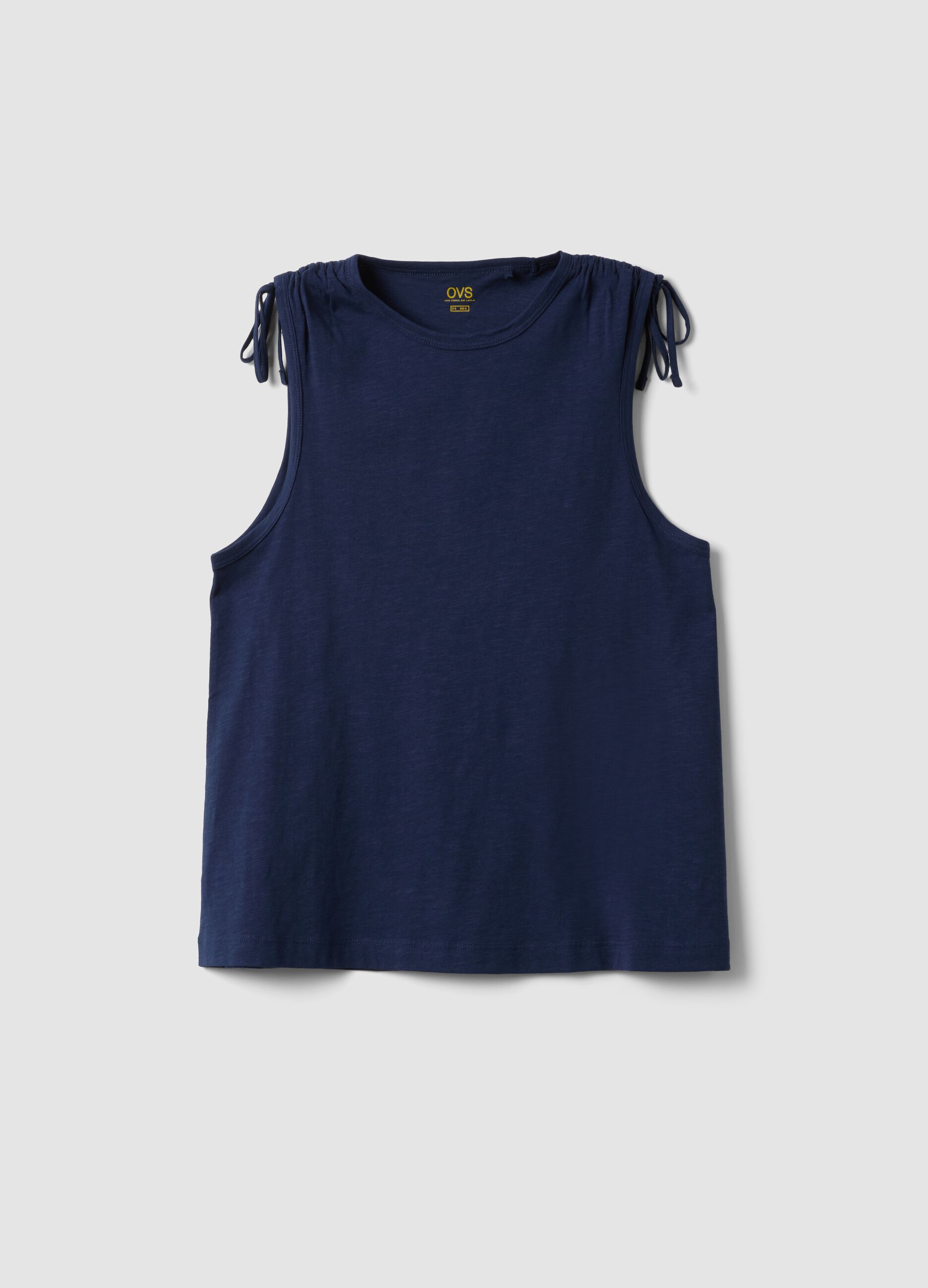 Tank top blu in puro cotone con laccetti sulle spalle